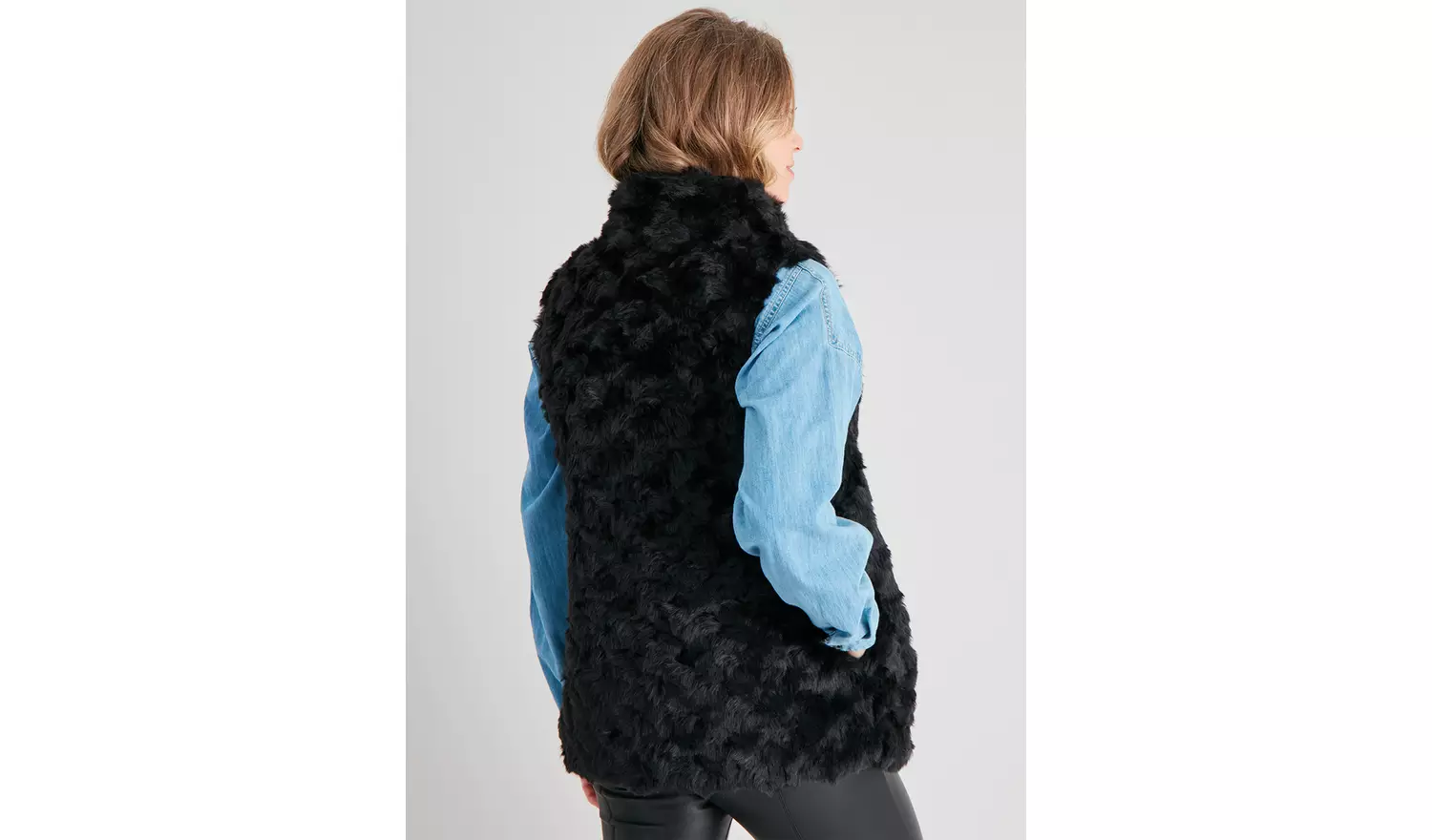 Black Crushed Velvet Faux Fur Gilet - XS