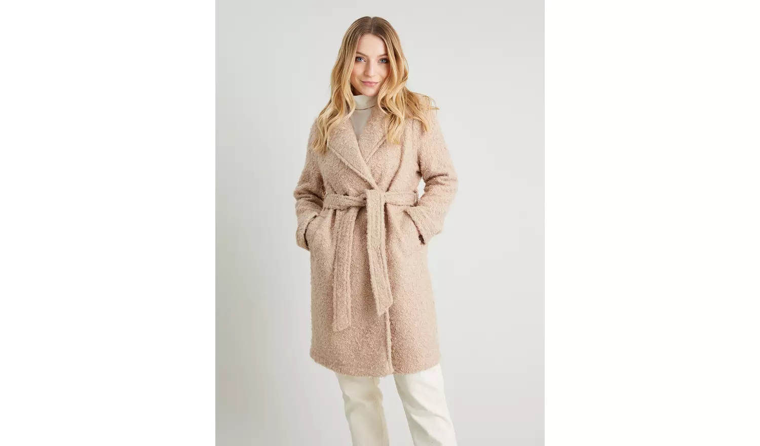 PETITE Camel Bouclé Trench Coat - S