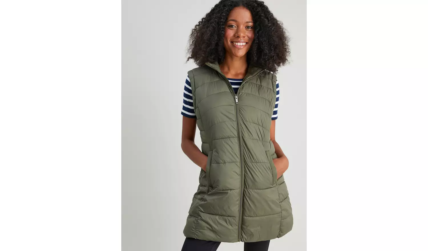 Khaki Green Longline Padded Gilet - 16