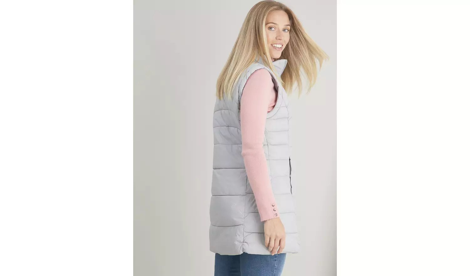Grey Padded Longline Gilet - 14