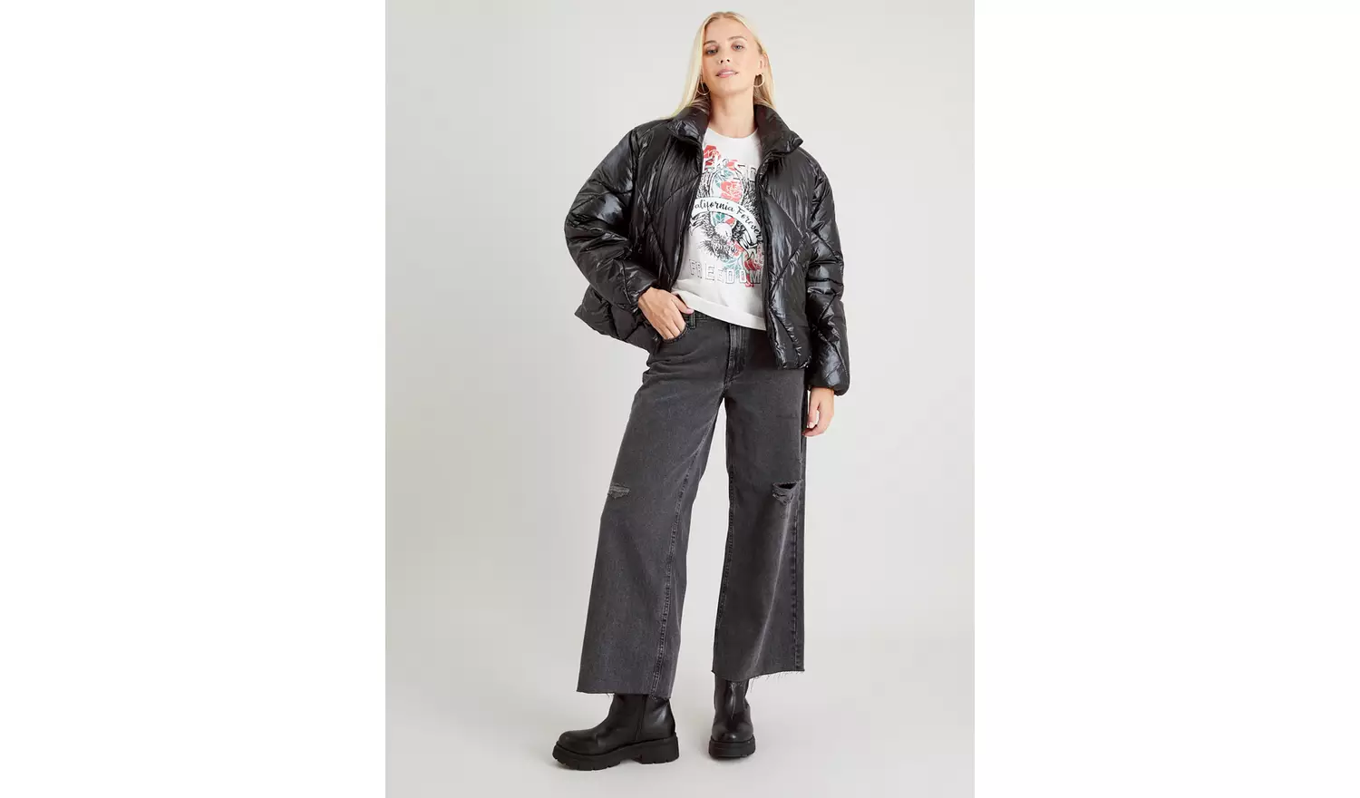 Black Metallic Padded Bomber Jacket 18