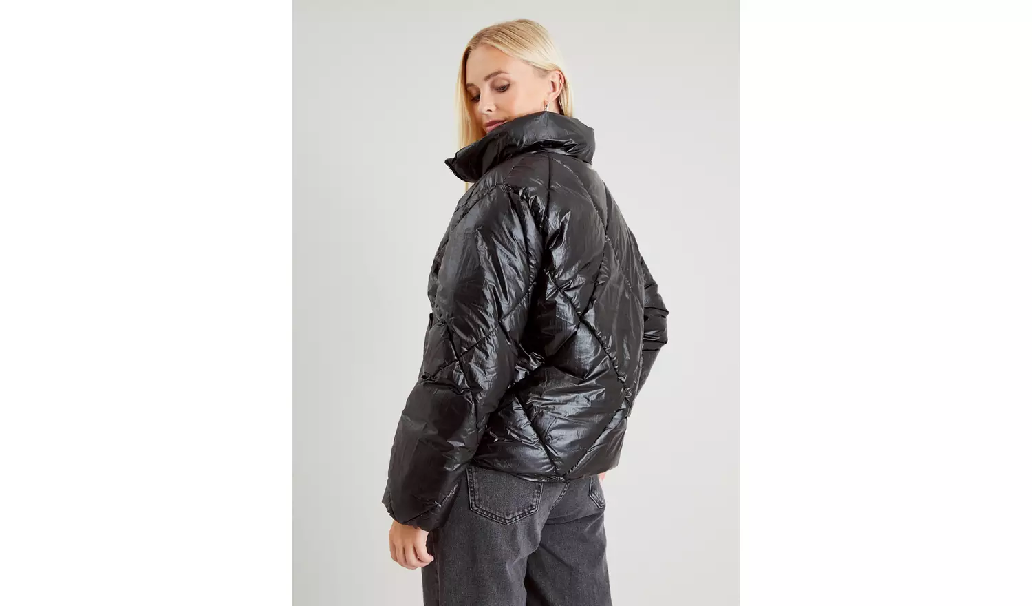 Black Metallic Padded Bomber Jacket 18