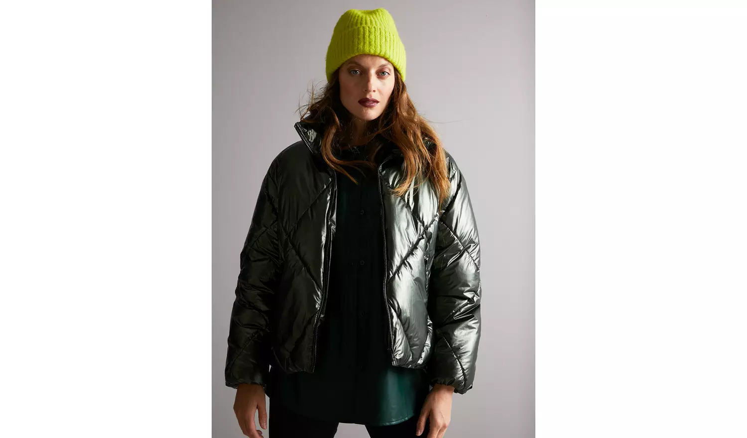 Green Metallic Padded Bomber Jacket 24