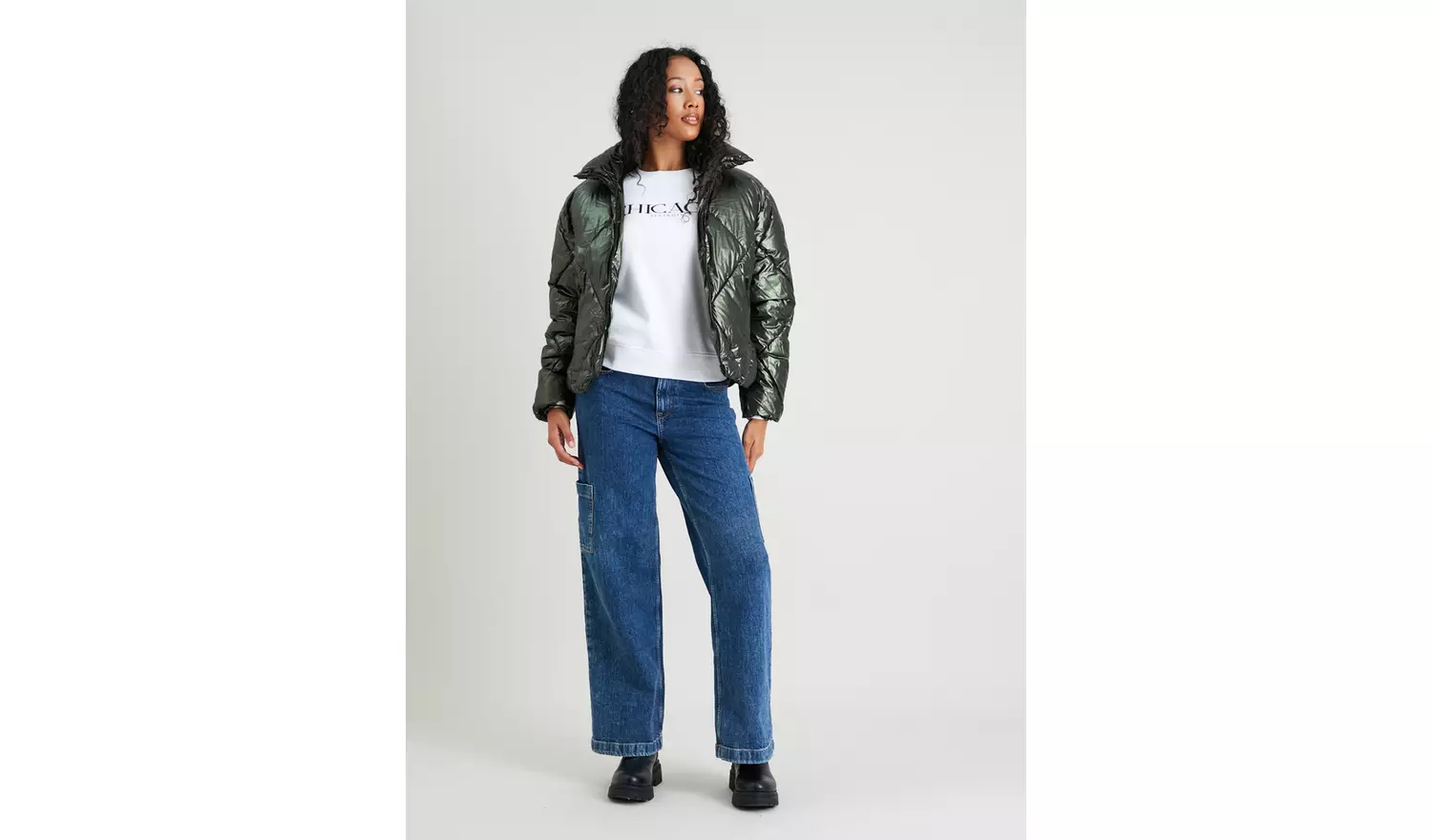 Green Metallic Padded Bomber Jacket 24