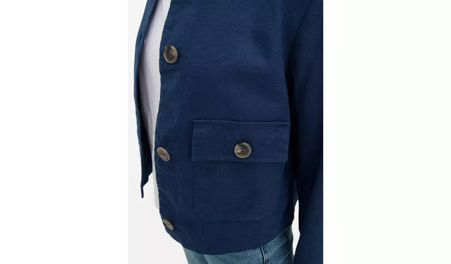 Navy Linen Blend Button Boxy Jacket 22