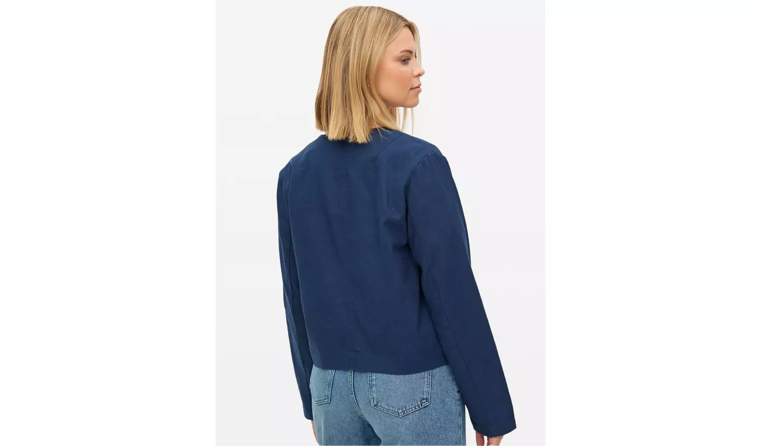 Navy Linen Blend Button Boxy Jacket 22