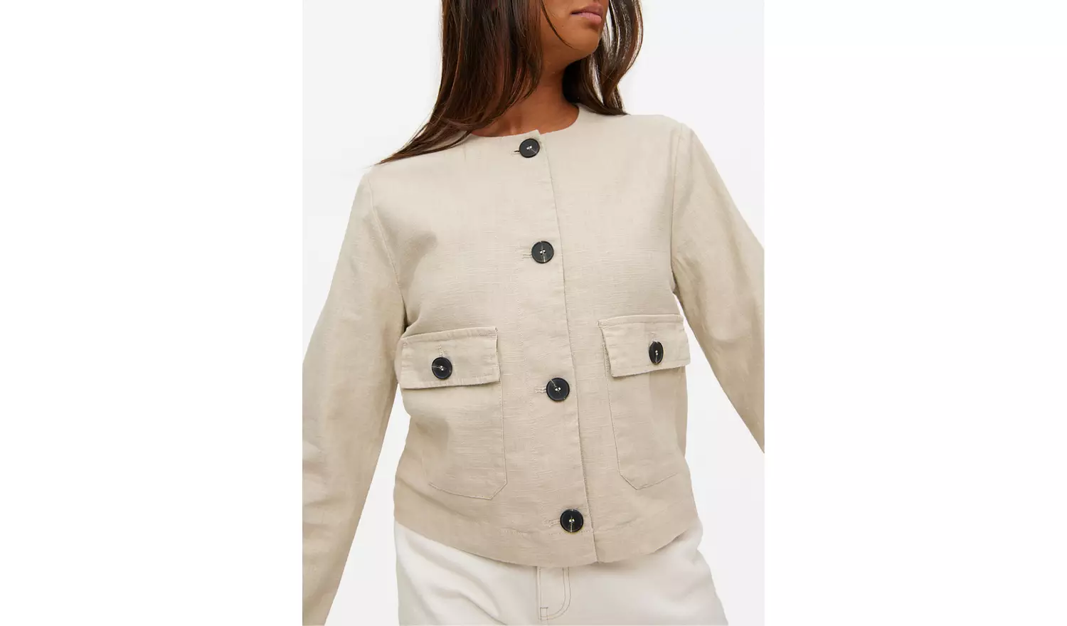 Stone Linen Blend Button Boxy Jacket 10