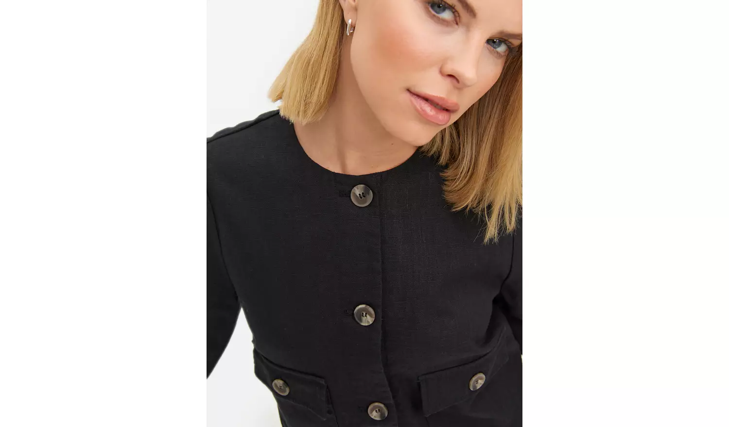 Black Linen Blend Button Boxy Jacket 22