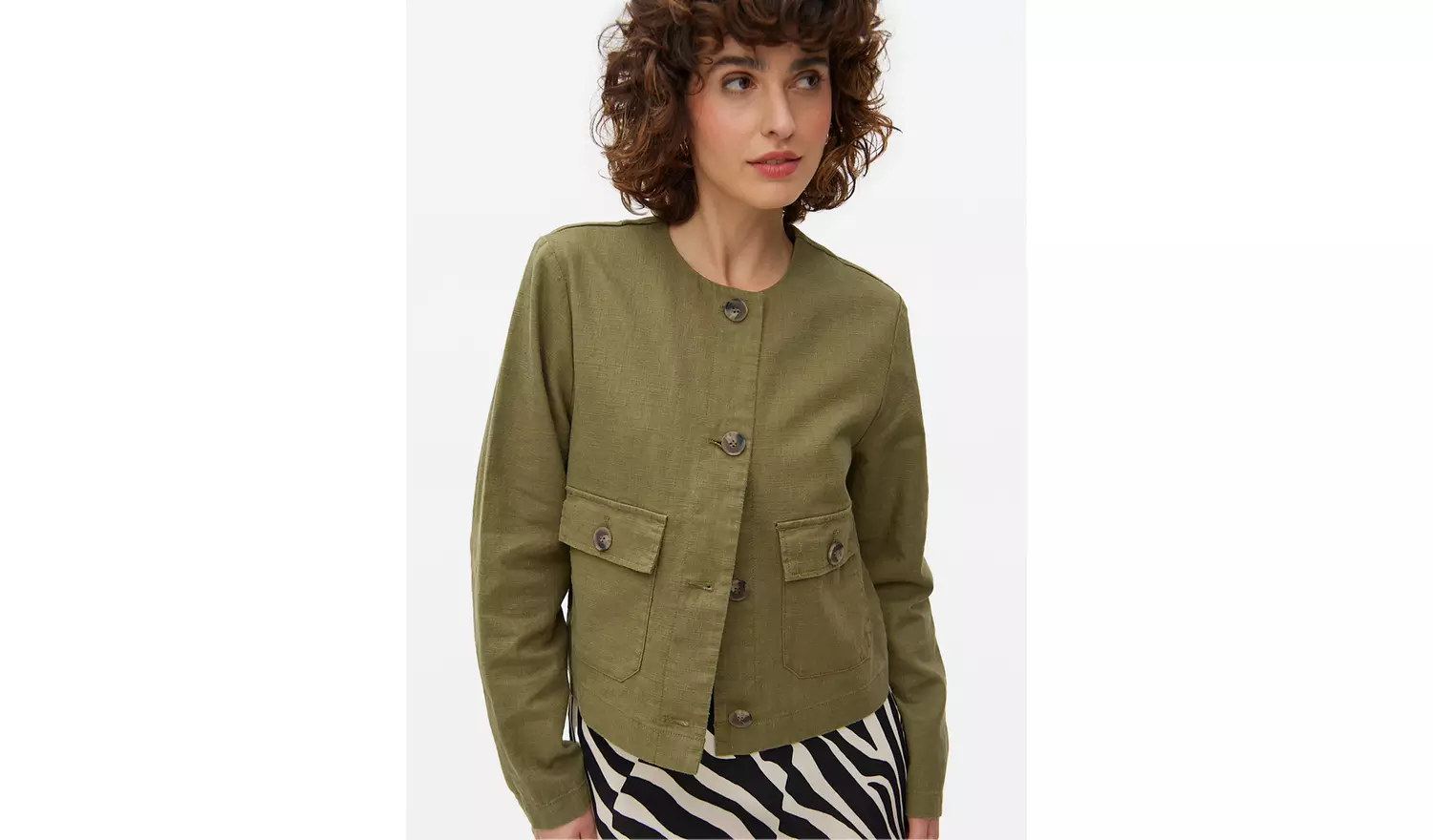 Khaki Linen Blend Button Boxy Jacket 24