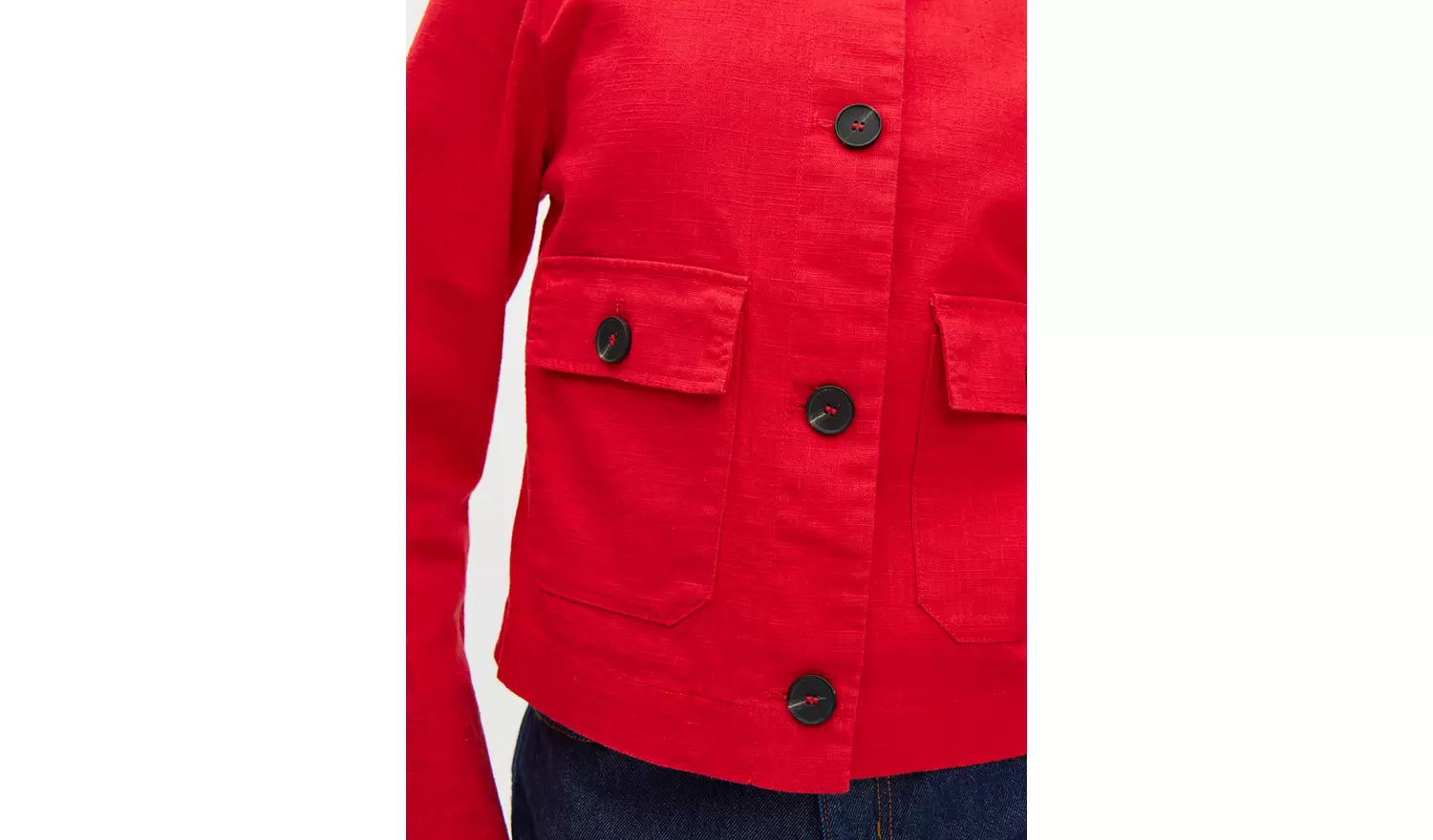 Red Linen Blend Button Boxy Jacket 16