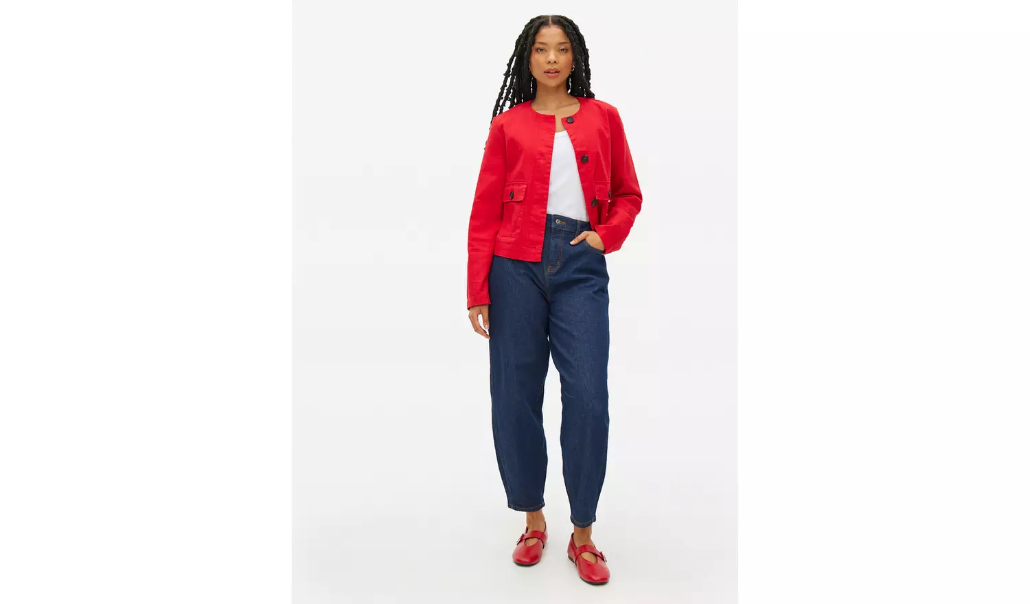 Red Linen Blend Button Boxy Jacket 10