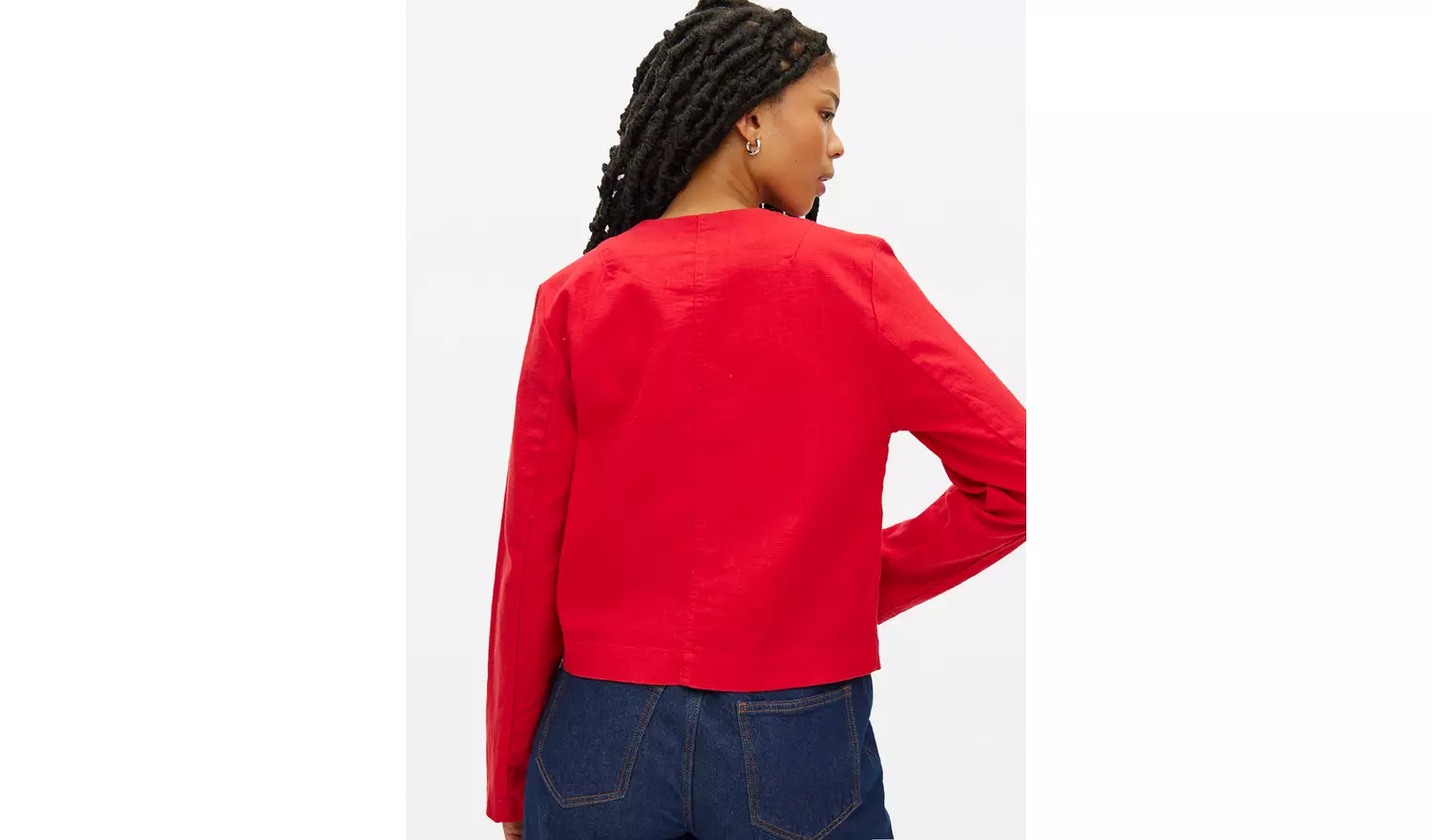 Red Linen Blend Button Boxy Jacket 10