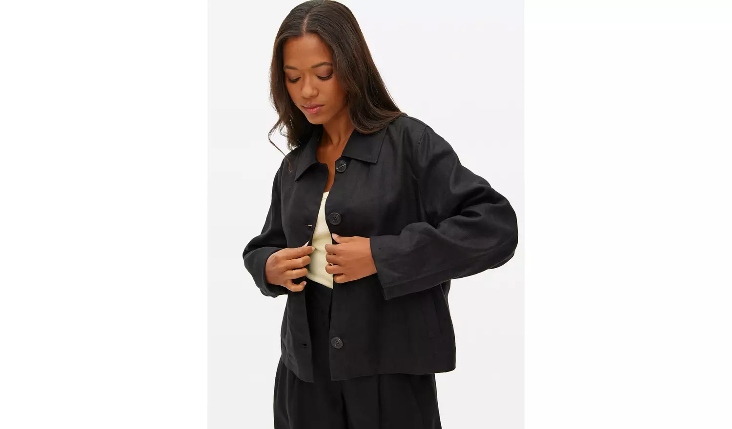 Black Boxy Linen Jacket 10