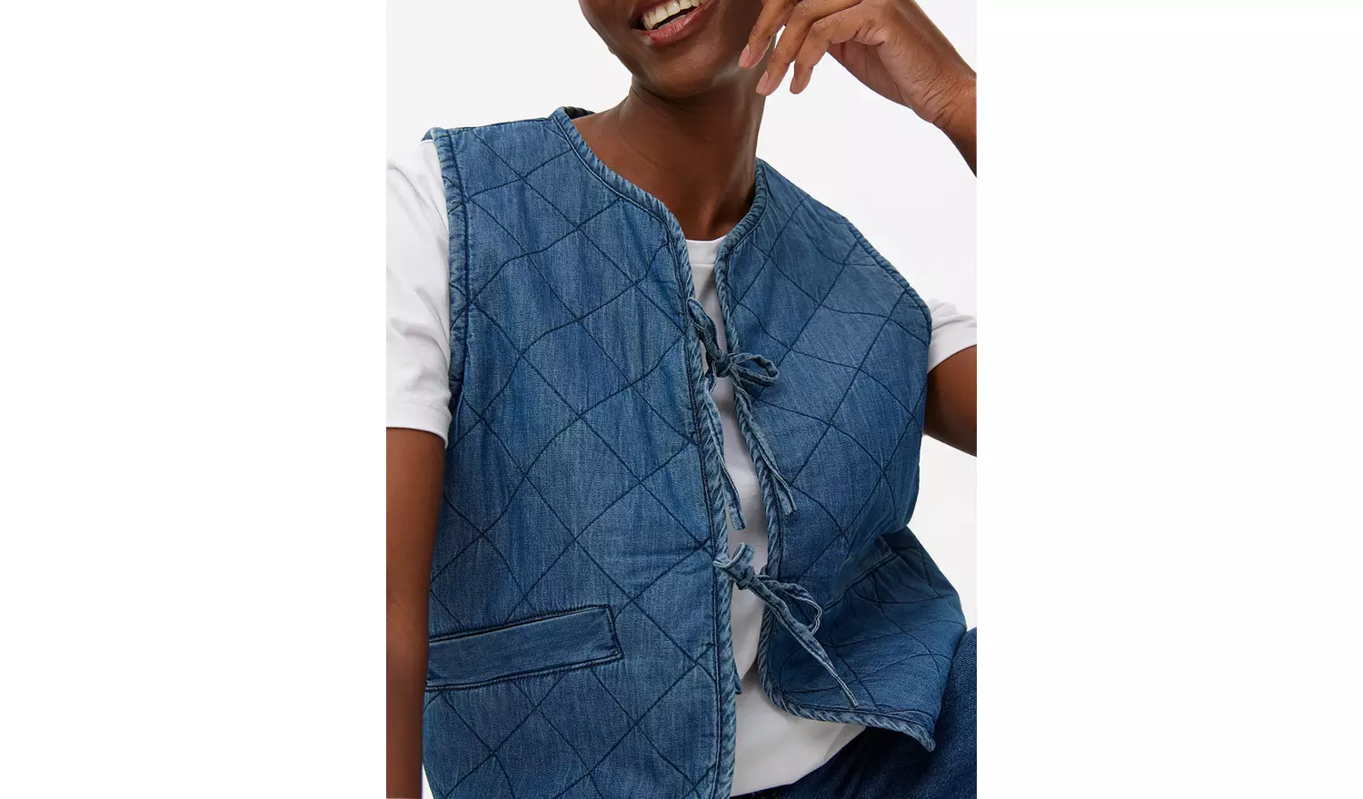 Denim Look Tie-Front Quilted Waistcoat L