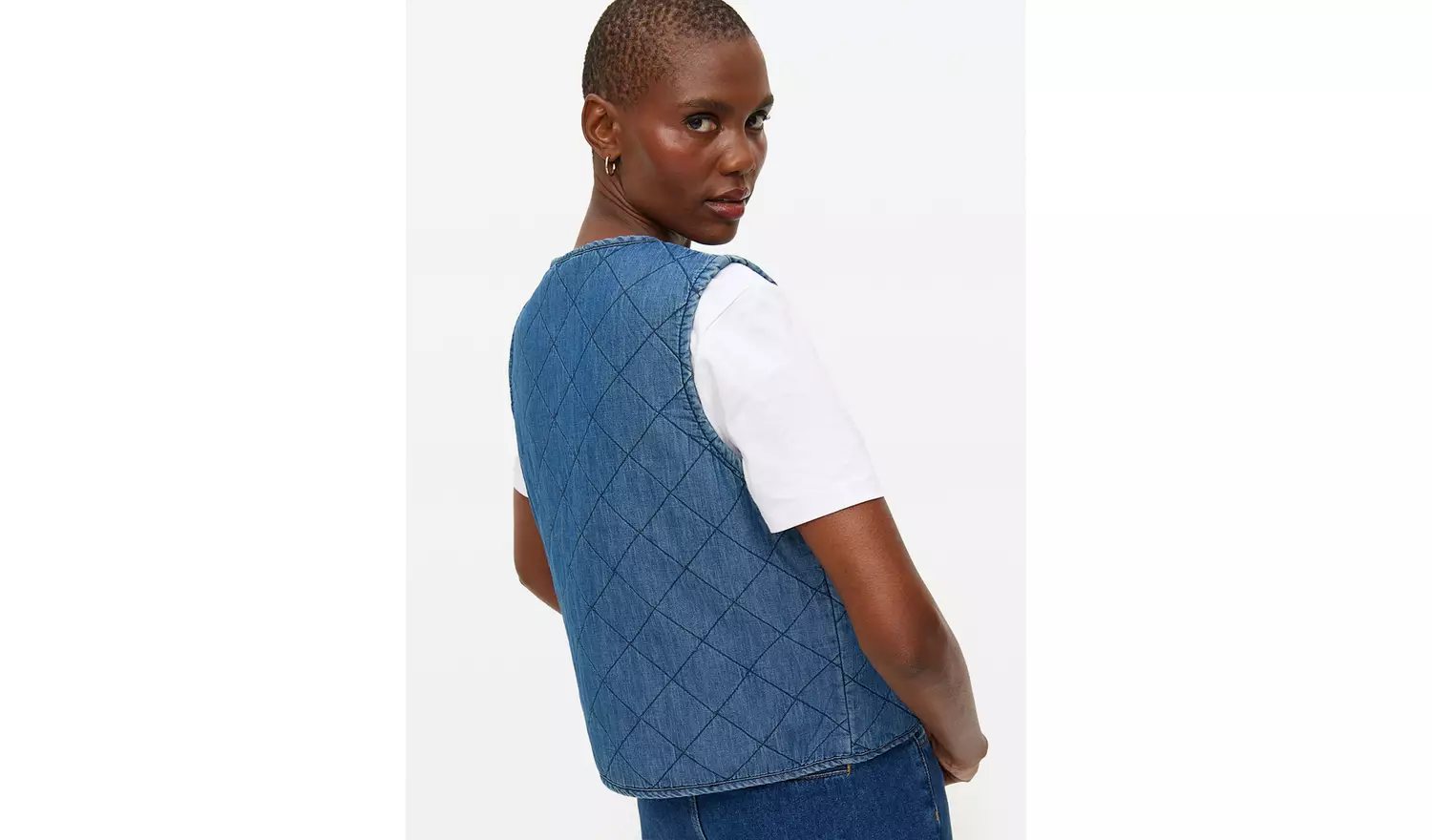 Denim Look Tie-Front Quilted Waistcoat XL