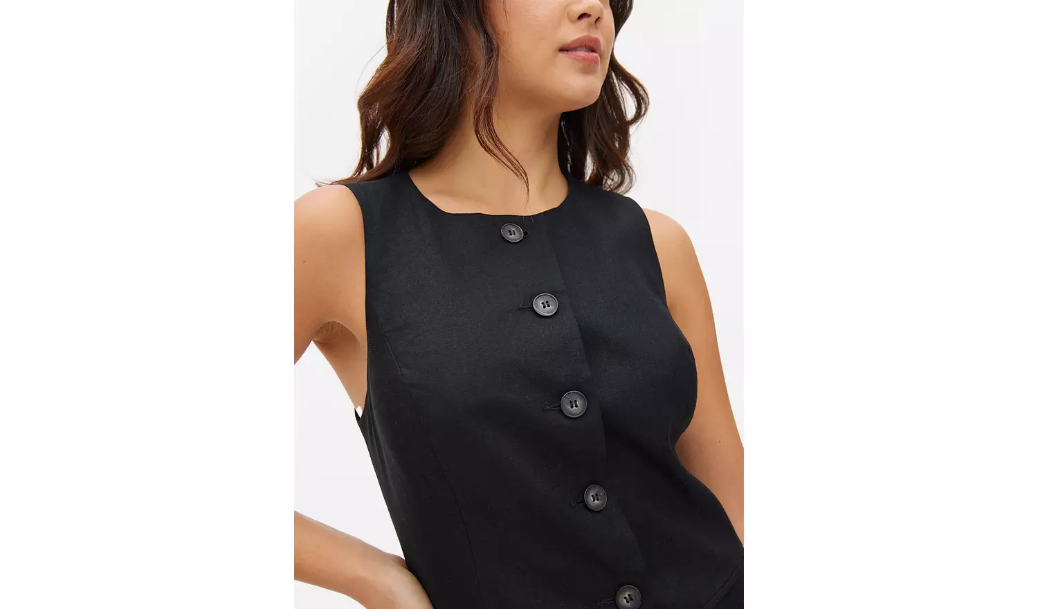 Black Tailored Linen Blend Co-ord Waistcoat 20