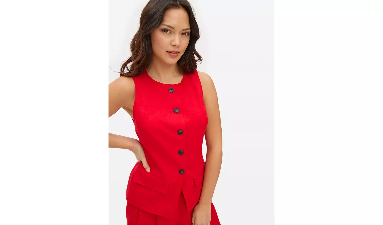 Red Tailored Linen Blend Co-ord Waistcoat 8