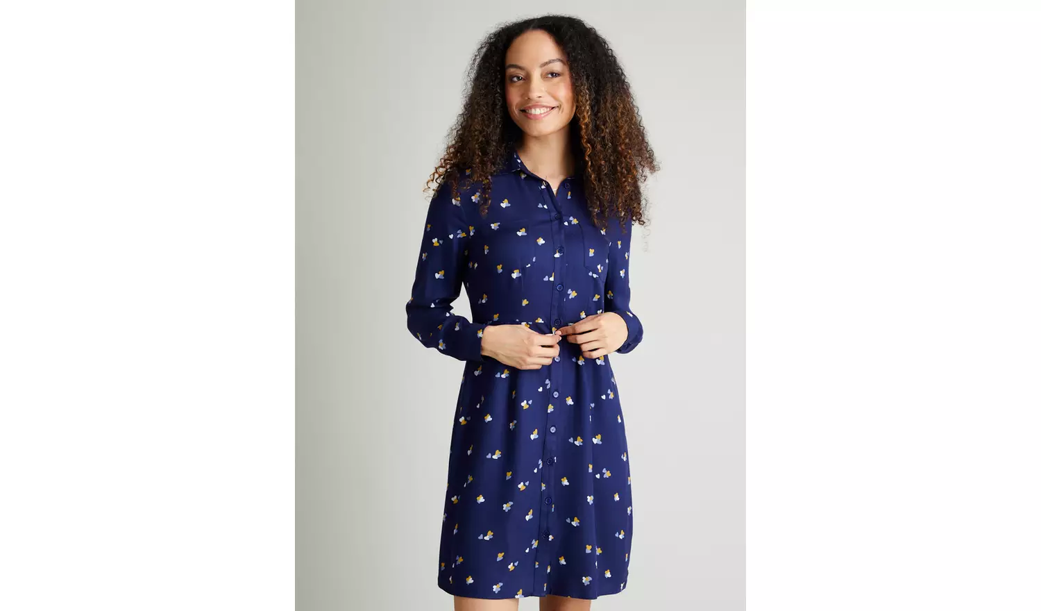 Navy Heart Print Shirt Dress - 8
