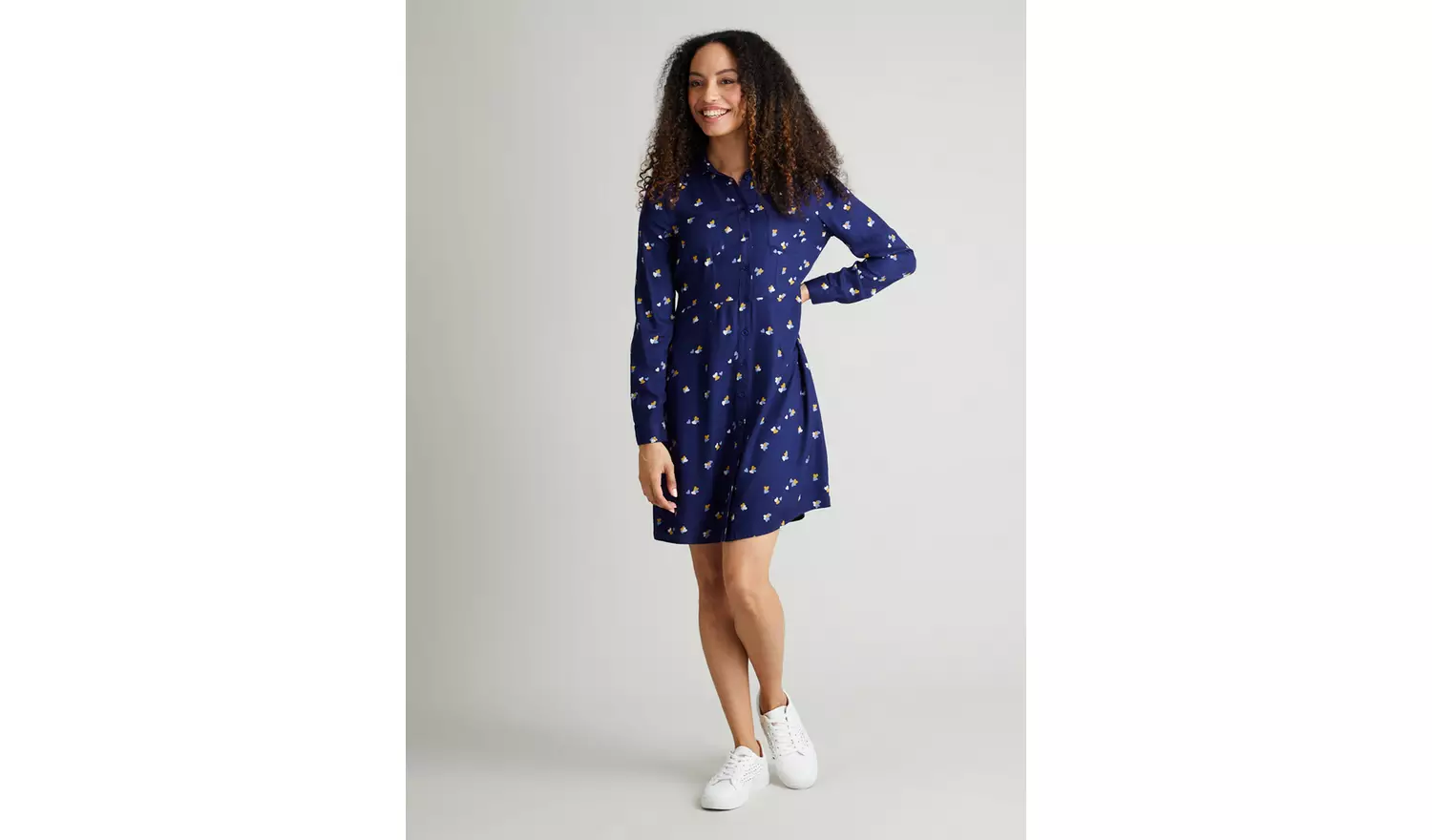 Navy Heart Print Shirt Dress - 8