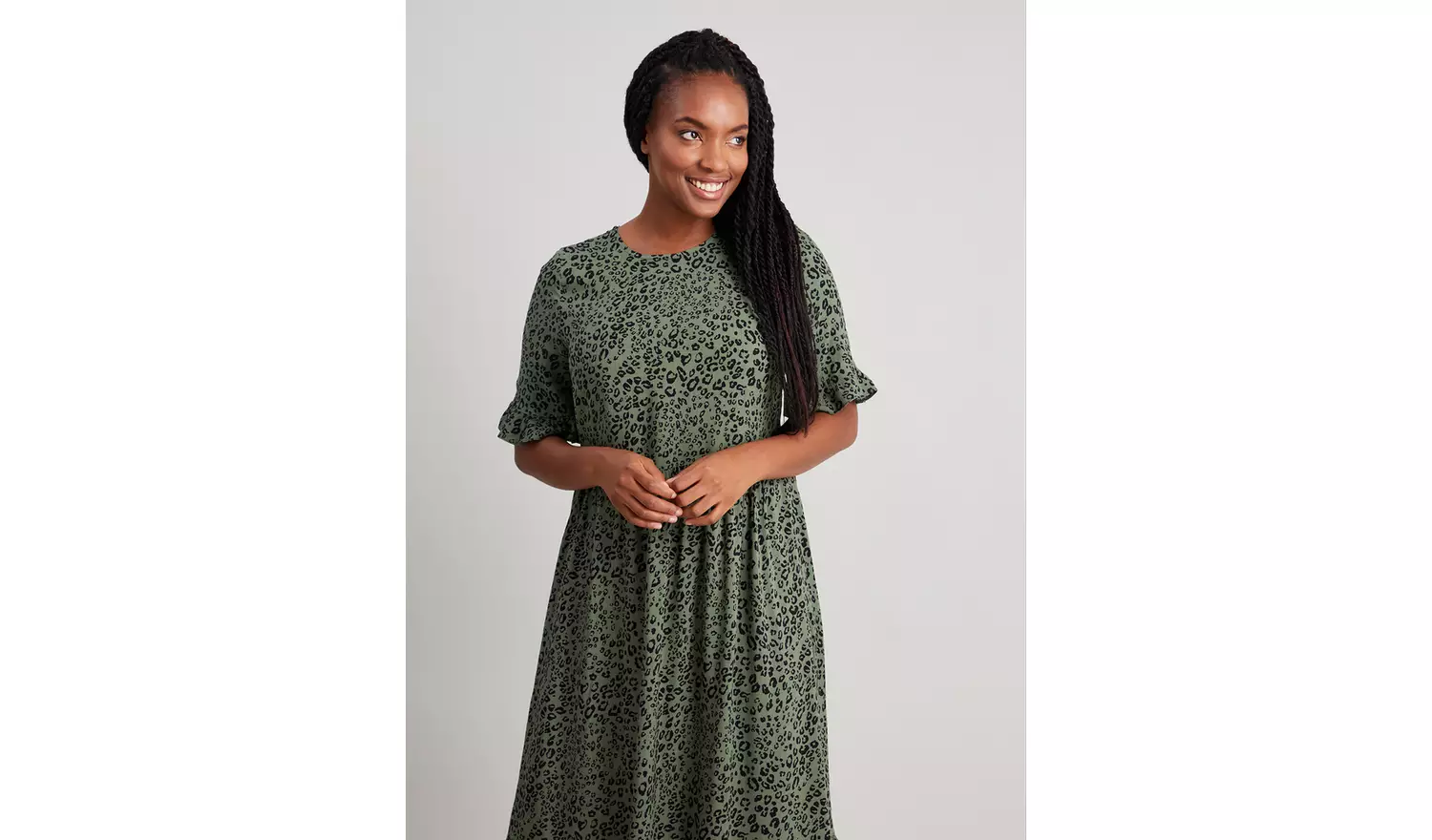 Khaki Leopard Print Midi Dress - 8