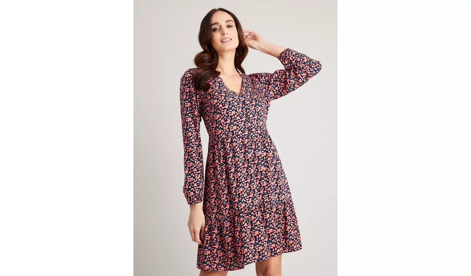 Floral Print Tiered Mini Dress - 22