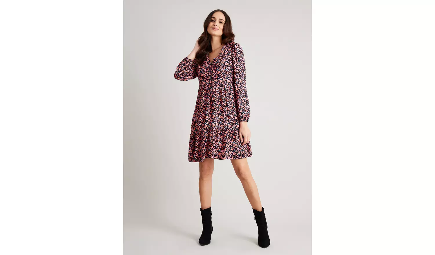 Floral Print Tiered Mini Dress - 18