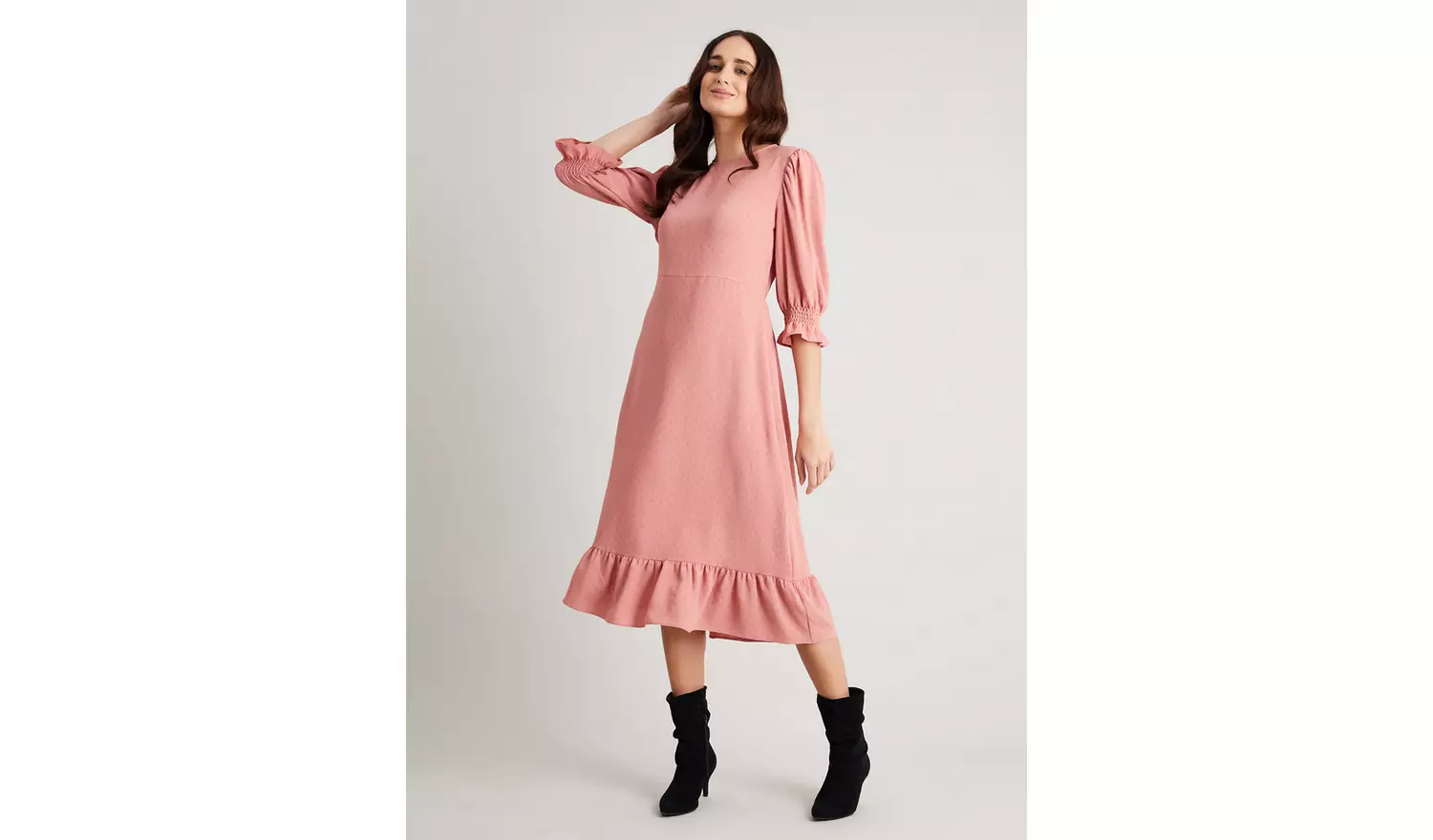 Pink Swiss Dot Midi Dress - 10