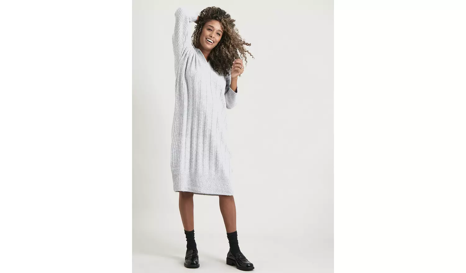 PETITE Grey Ribbed Jumper Dress - 4