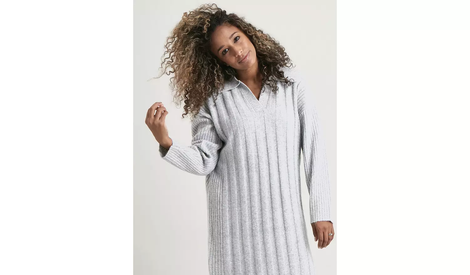 PETITE Grey Ribbed Jumper Dress - 10