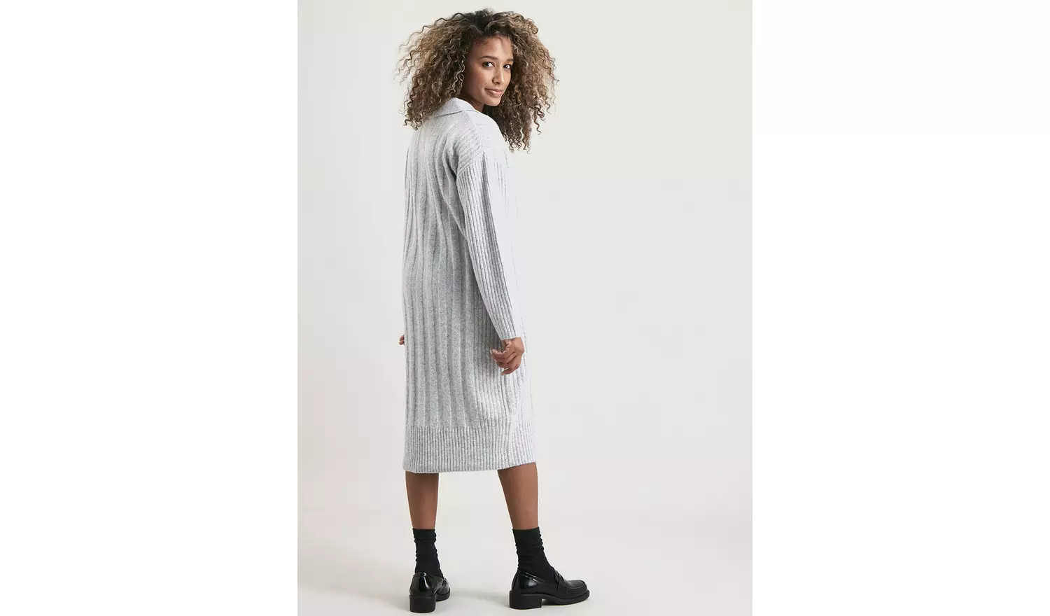 PETITE Grey Ribbed Jumper Dress - 4