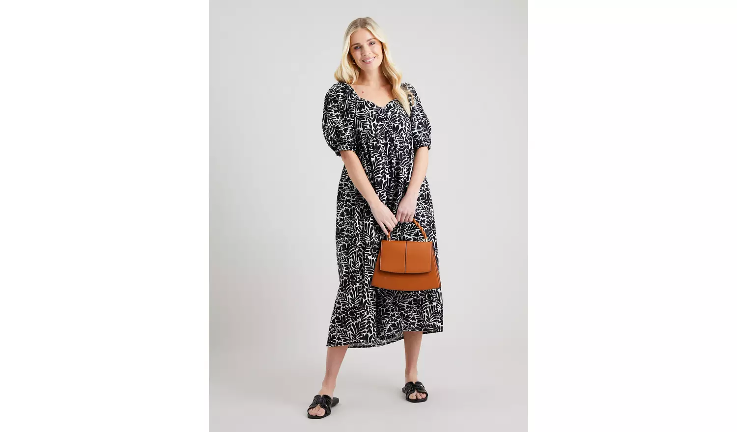 Mono Abstract Leaf Print Midi Dress - 8