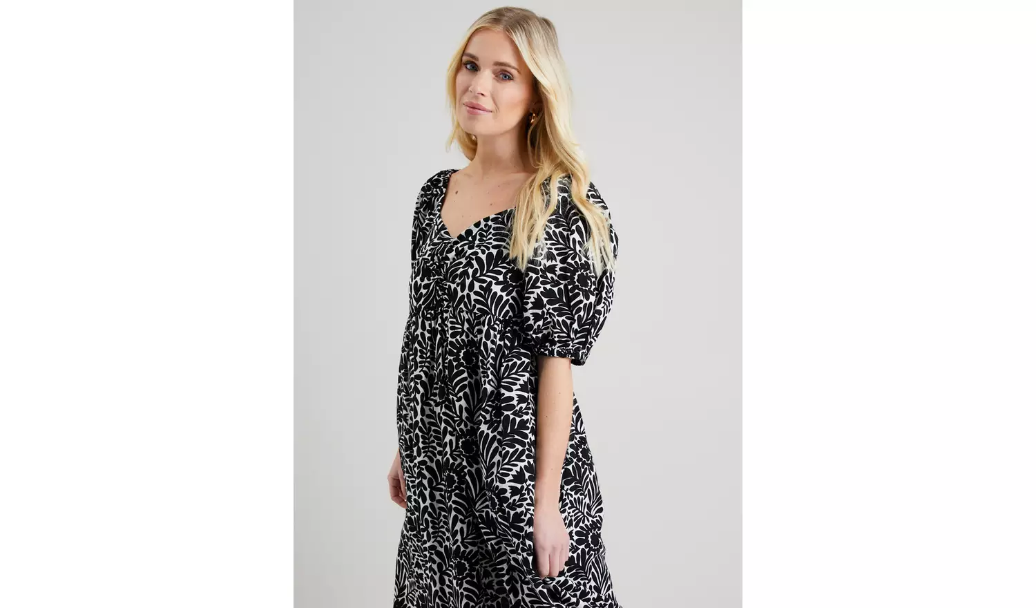 Mono Abstract Leaf Print Midi Dress - 8