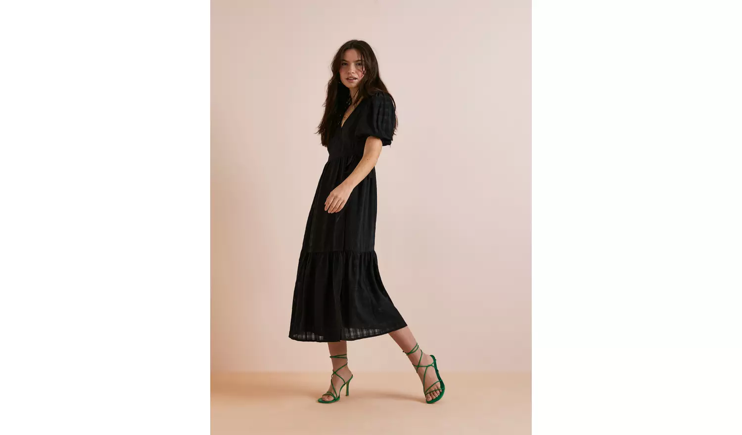 Everbelle Sheer Woven Check Midi Dress - 14