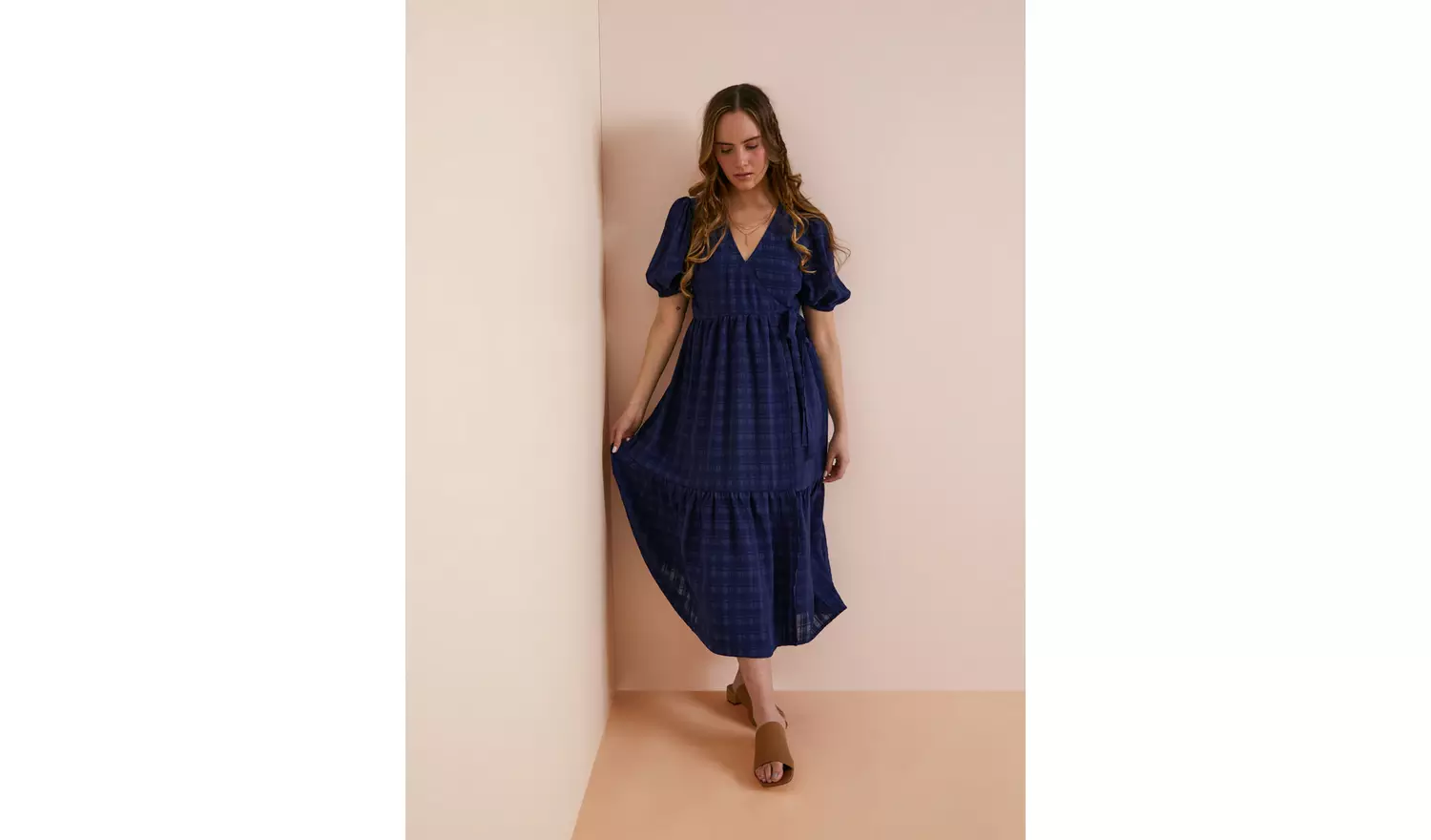 Everbelle Sheer Woven Check Midi Dress - 6