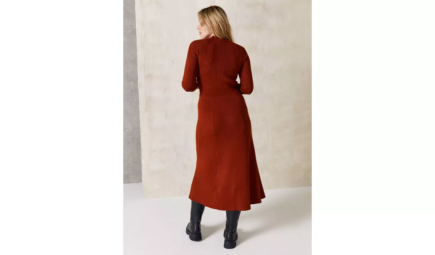 EVERBELLE Rust High Neck Ribbed Knit Midi Dress 6