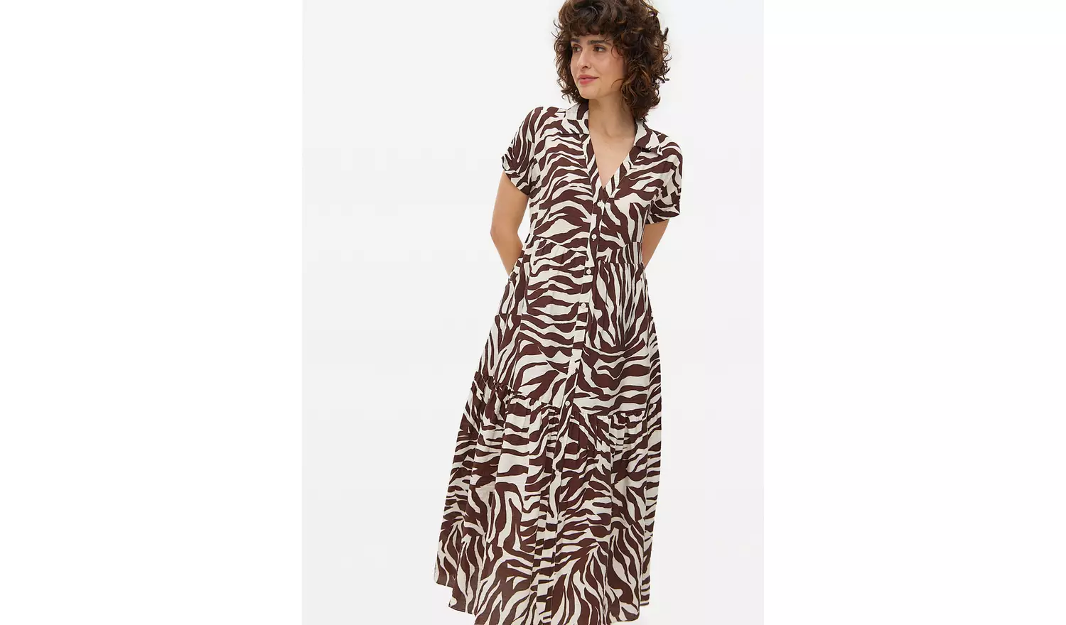 Brown Zebra Printed Boho Midi Dress 14