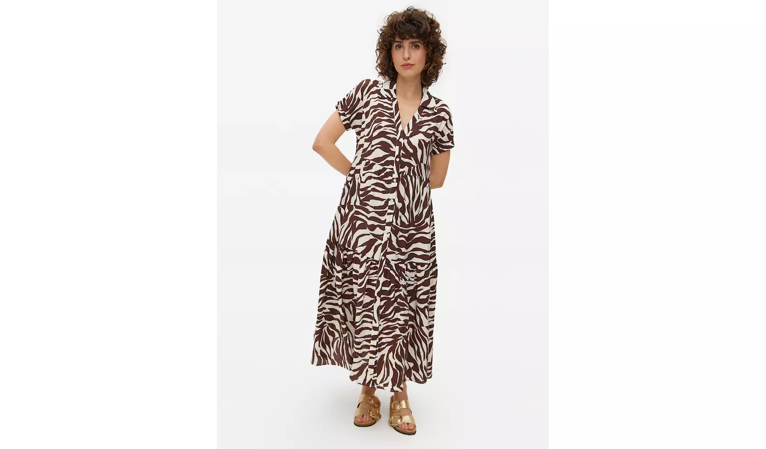 Brown Zebra Printed Boho Midi Dress 8
