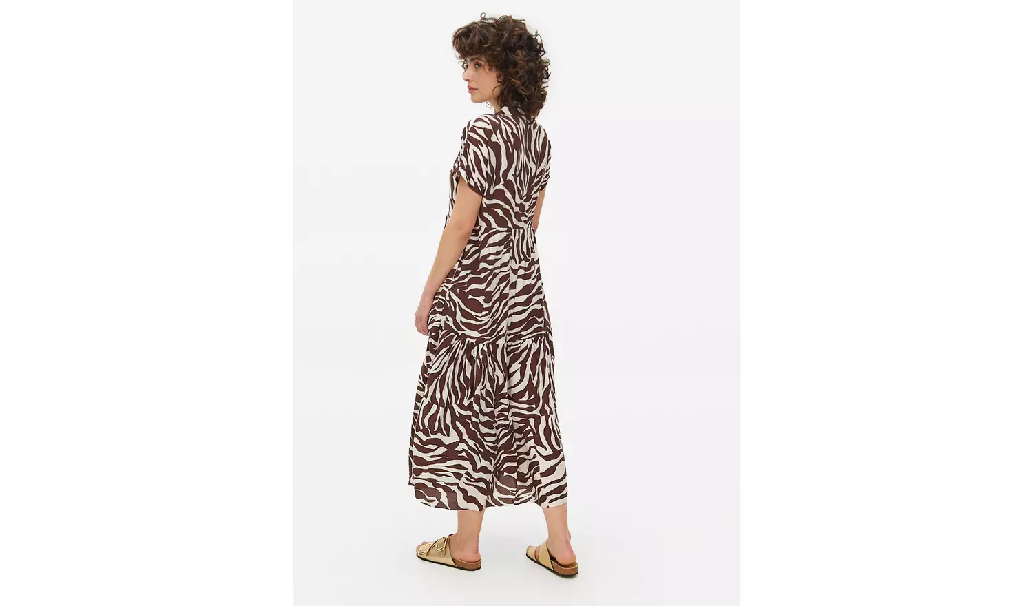 Brown Zebra Printed Boho Midi Dress 6