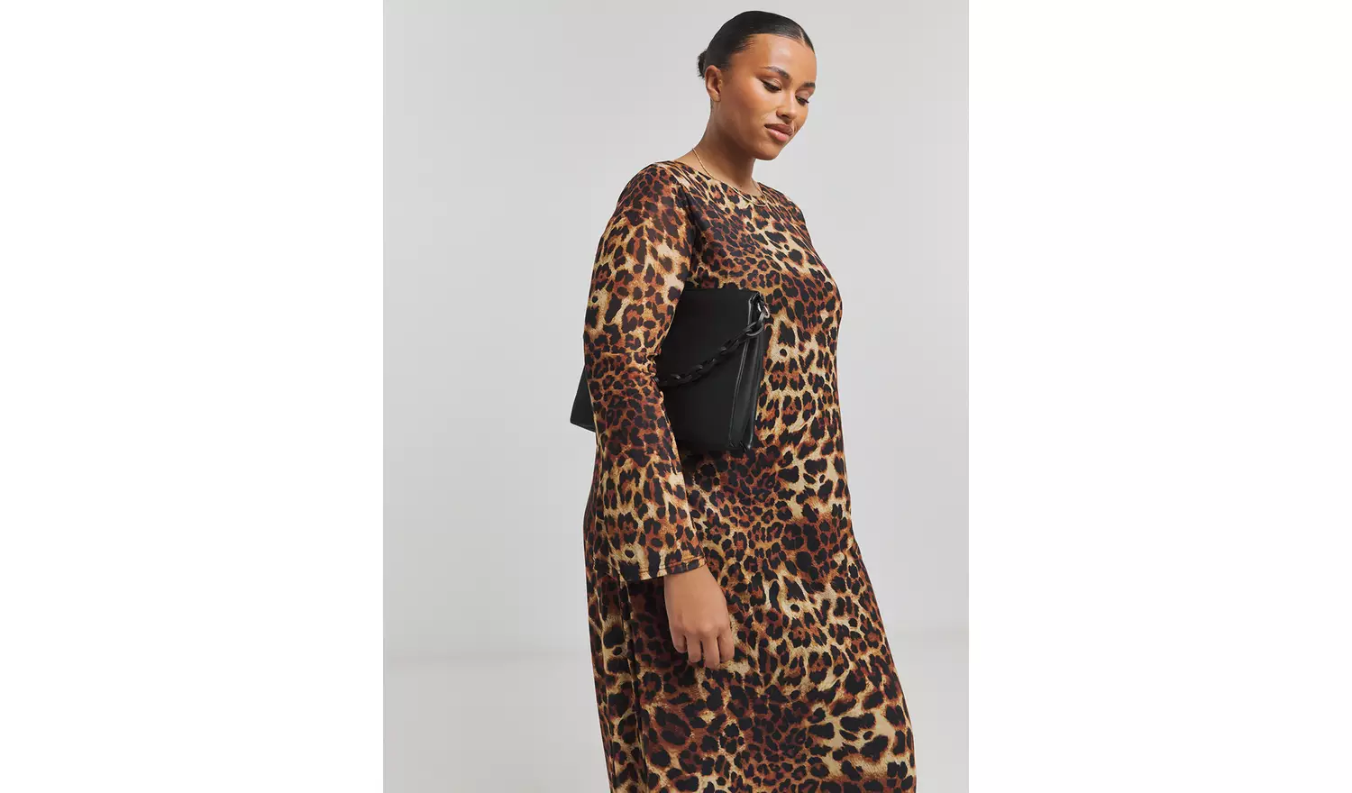 SIMPLY BE Dry Handle Mesh Long Sleeve Leopard Maxi Dress 22