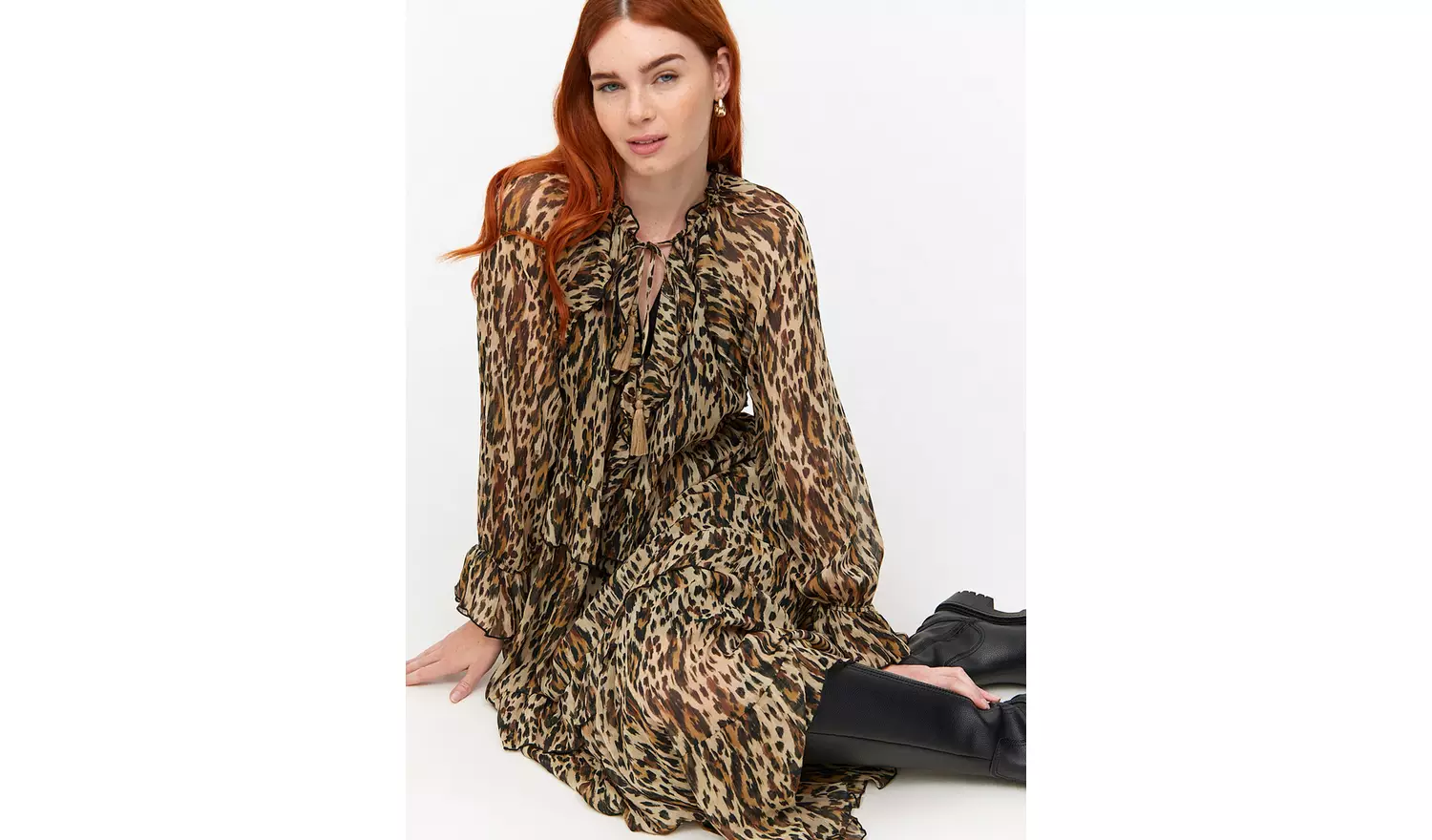 Leopard Printed Chiffon Midaxi Romantic Dress 6