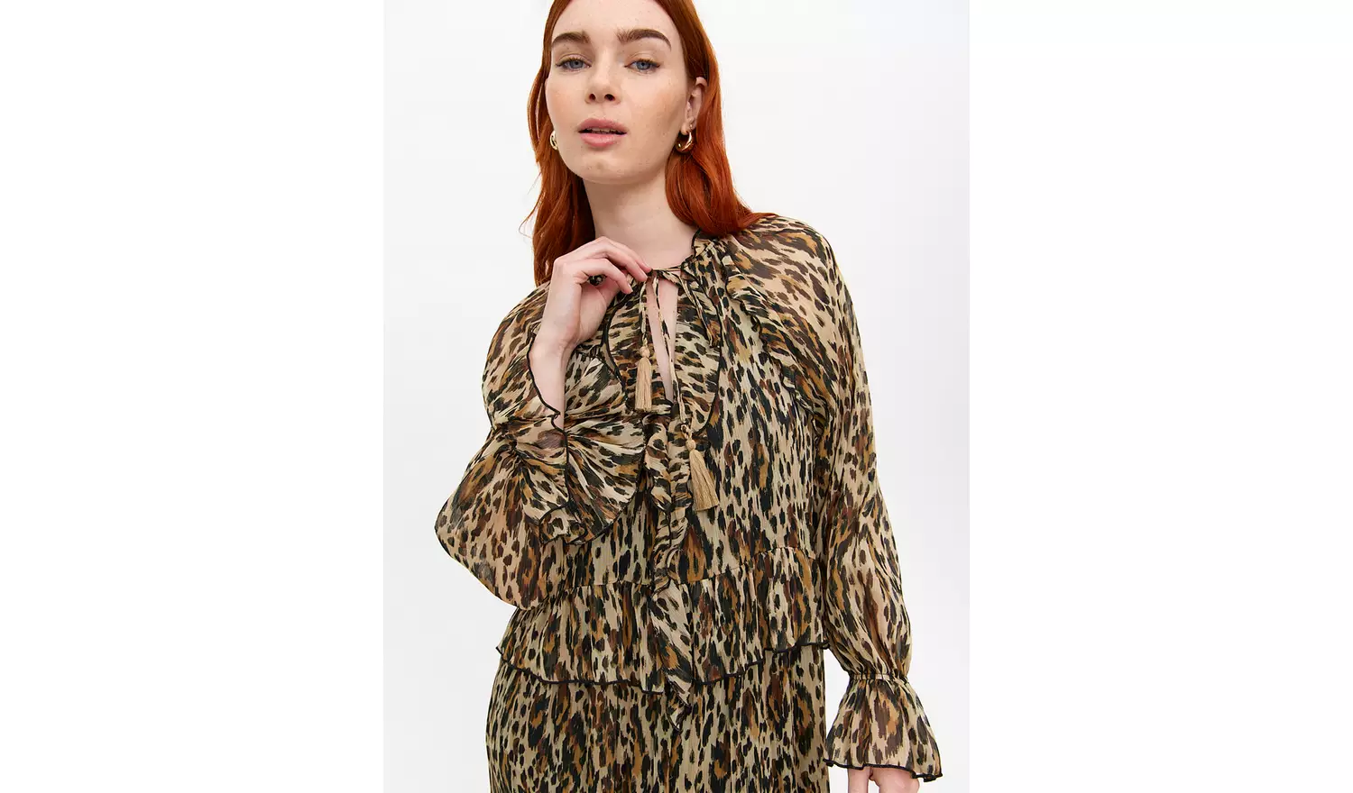 Leopard Printed Chiffon Midaxi Romantic Dress 16