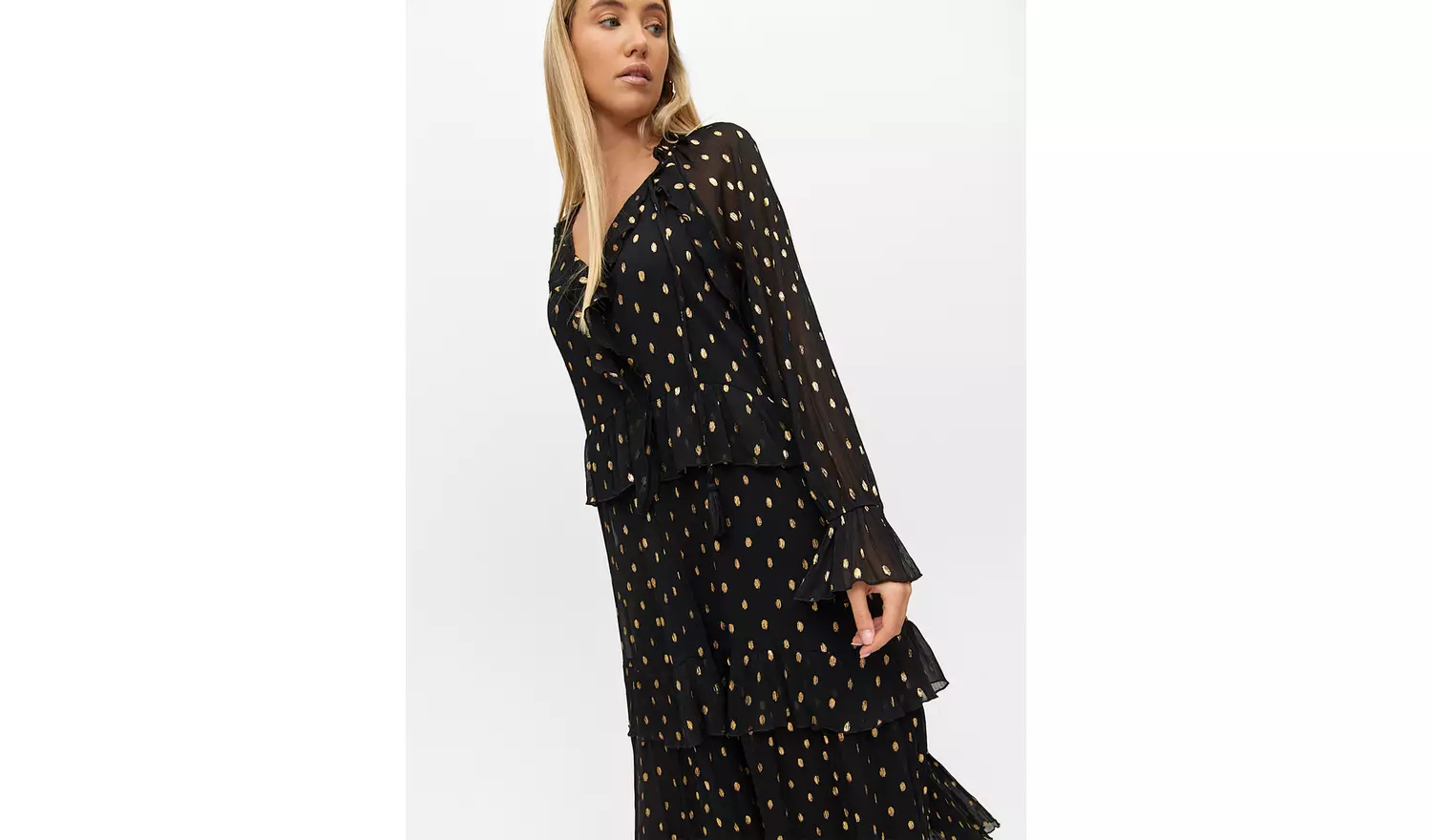 Black Chiffon Foil Print Midaxi Romantic Dress 24