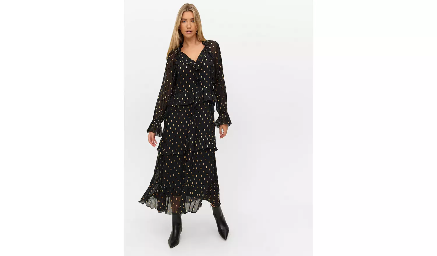 Black Chiffon Foil Print Midaxi Romantic Dress 8