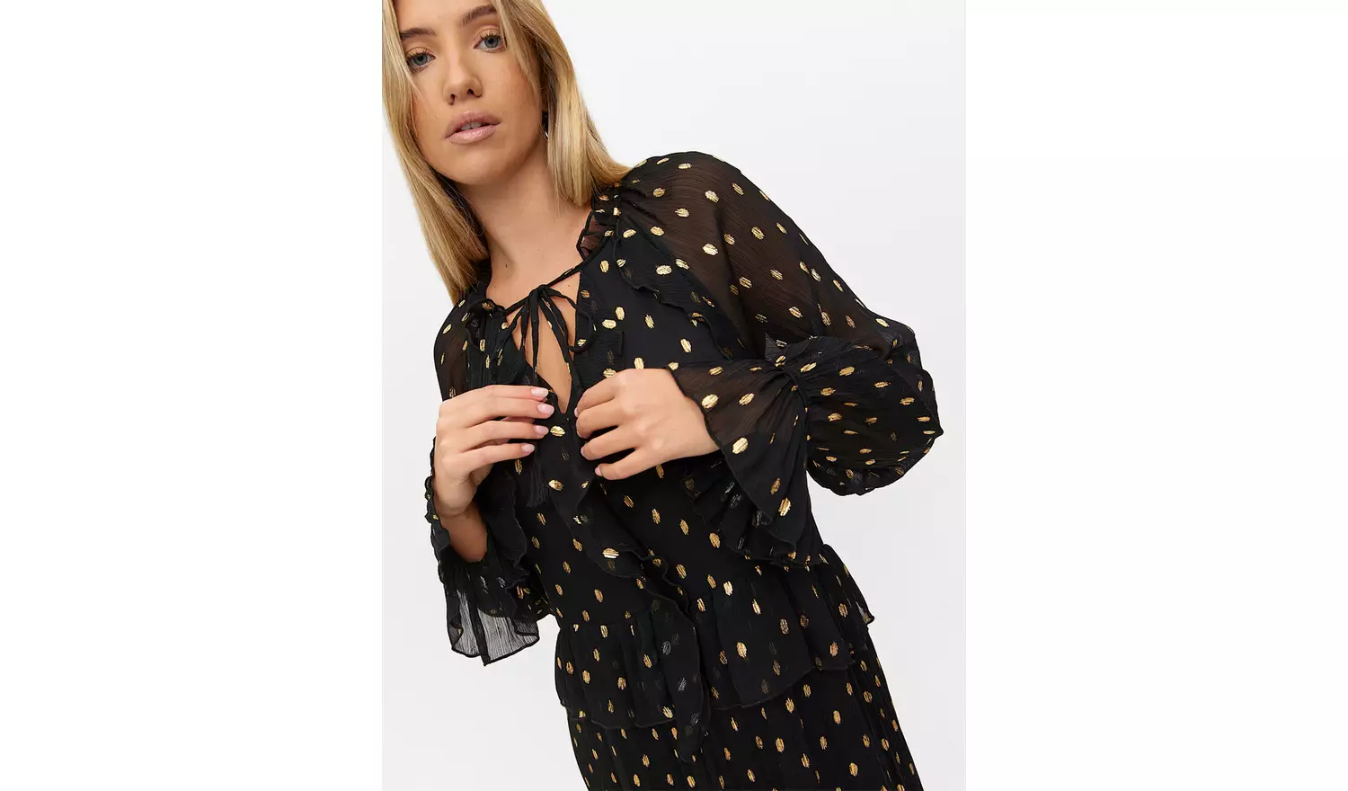 Black Chiffon Foil Print Midaxi Romantic Dress 8