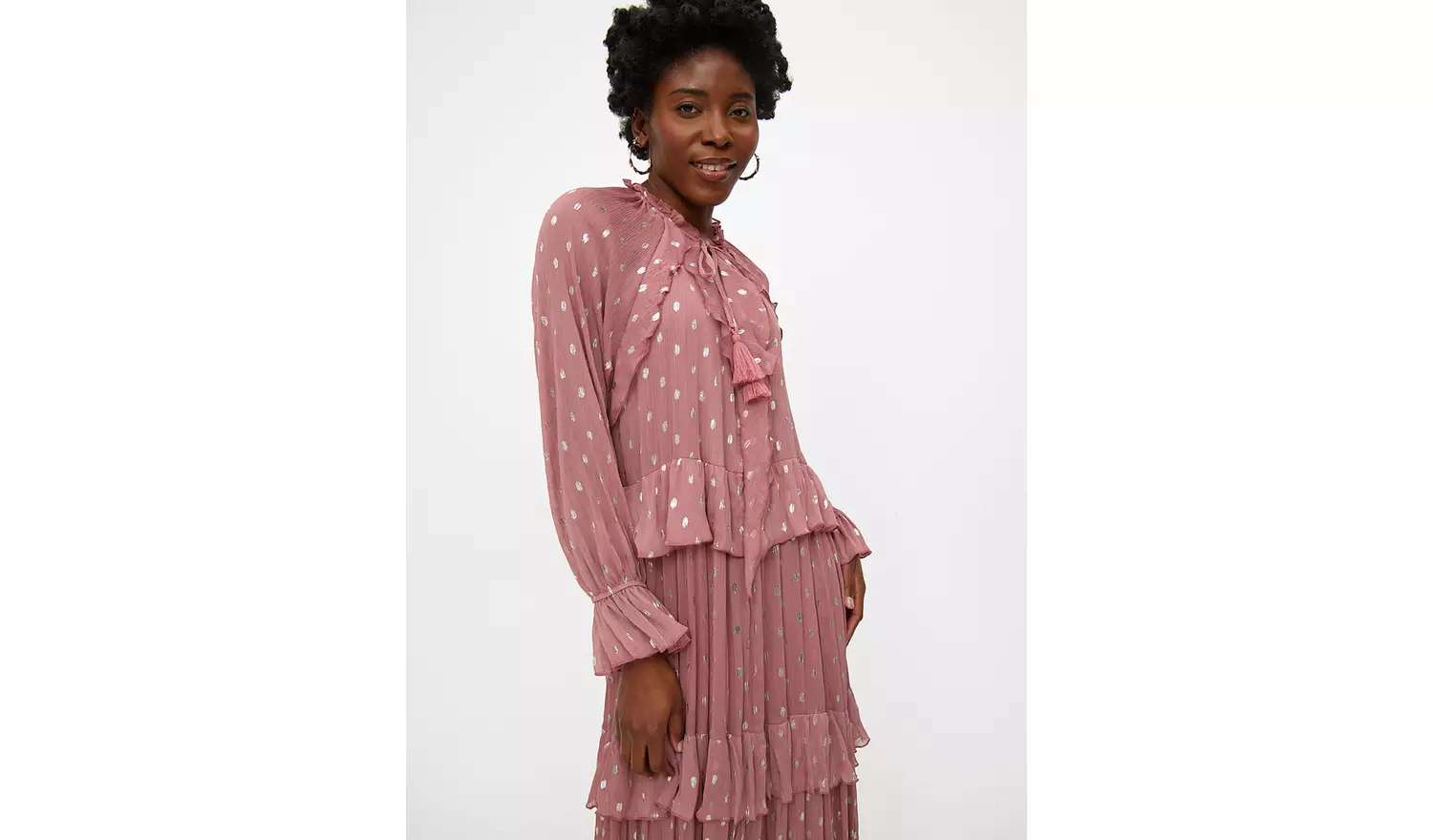 Pink Chiffon Foil Print Midaxi Romantic Dress 14