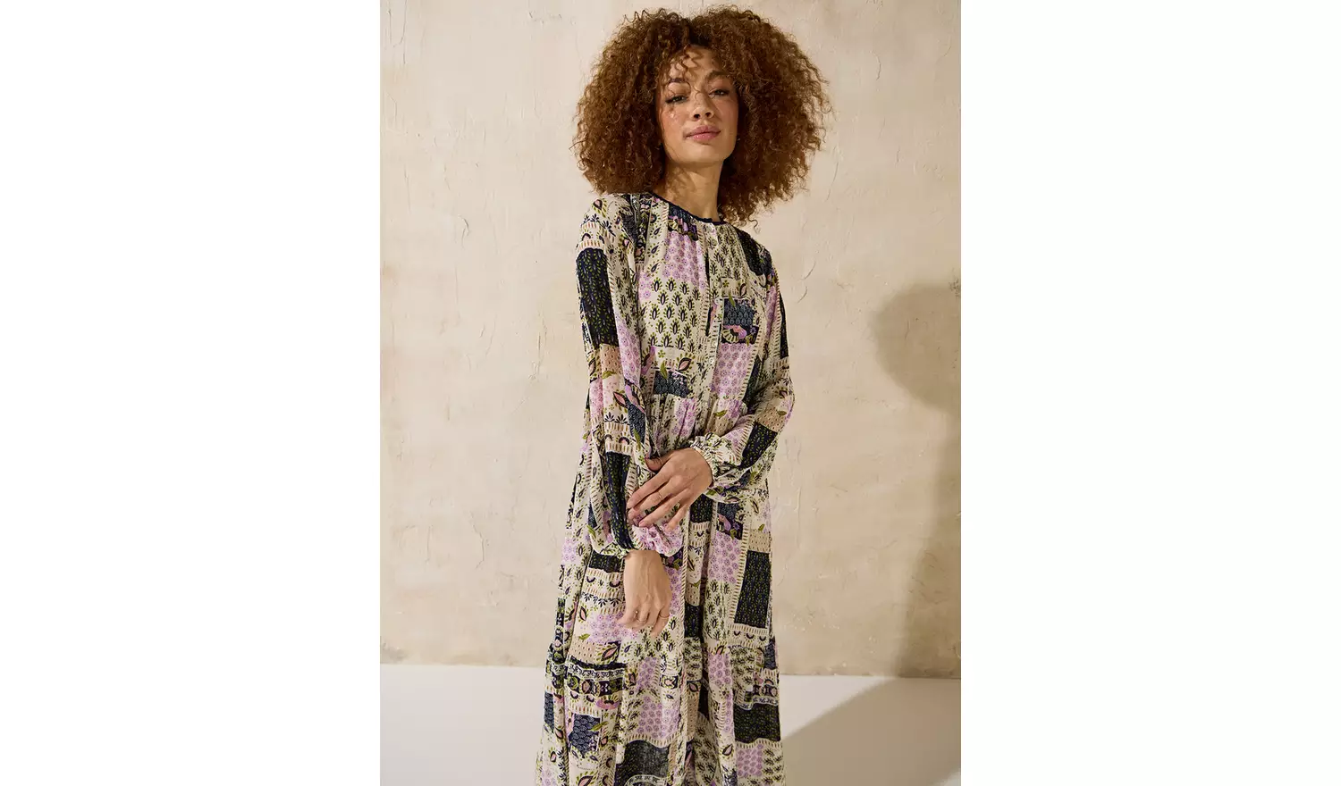 EVERBELLE Patchwork Printed Tiered Midaxi Dress 18