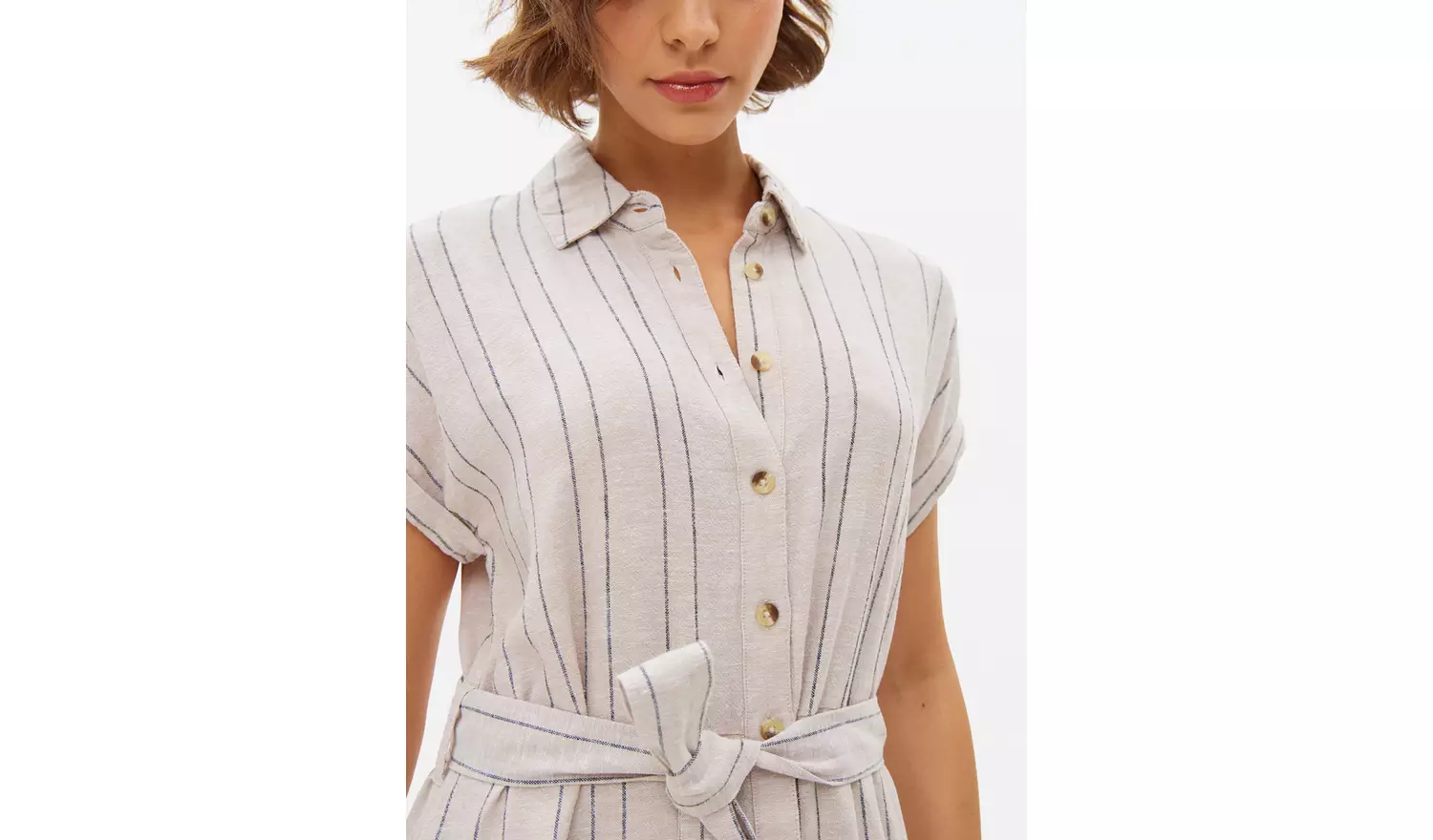 Neutral Stripe Linen Blend Shirt Dress 20