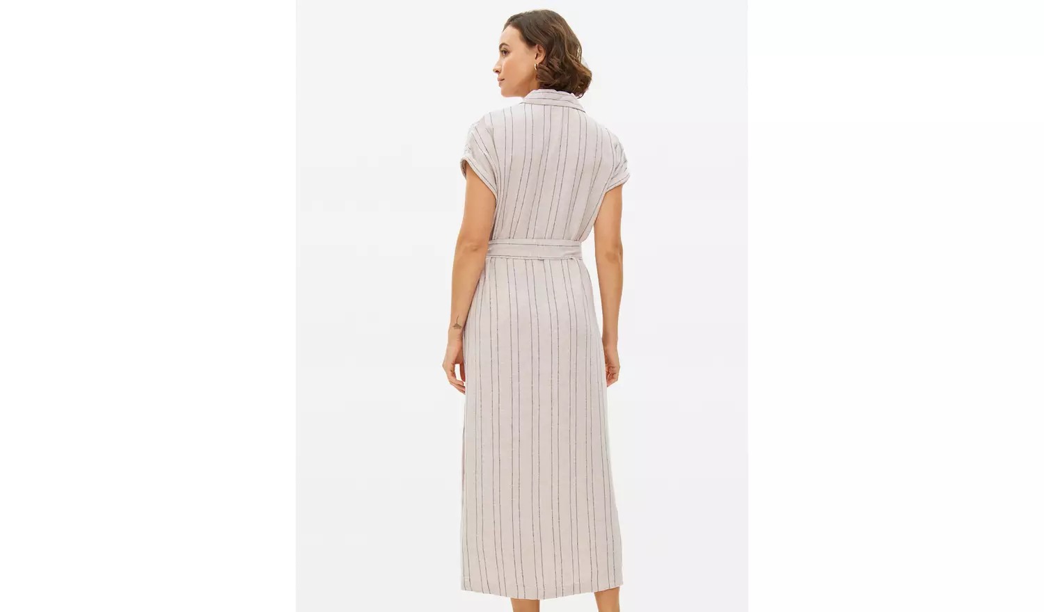 Neutral Stripe Linen Blend Shirt Dress 8