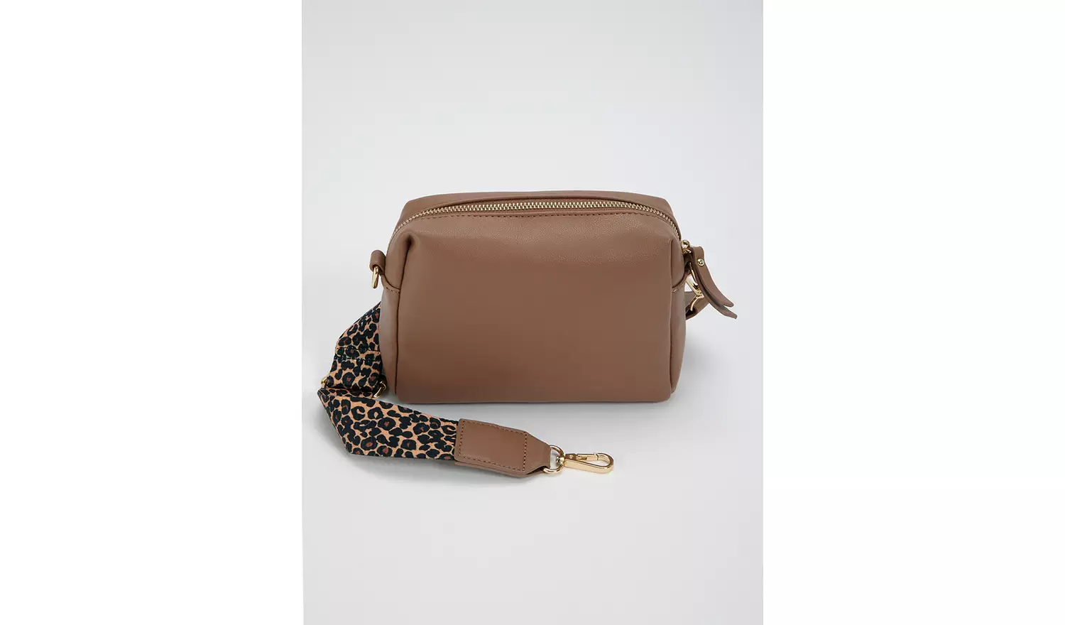 Tan Faux Leather & Animal Print Studded Bag - One Size