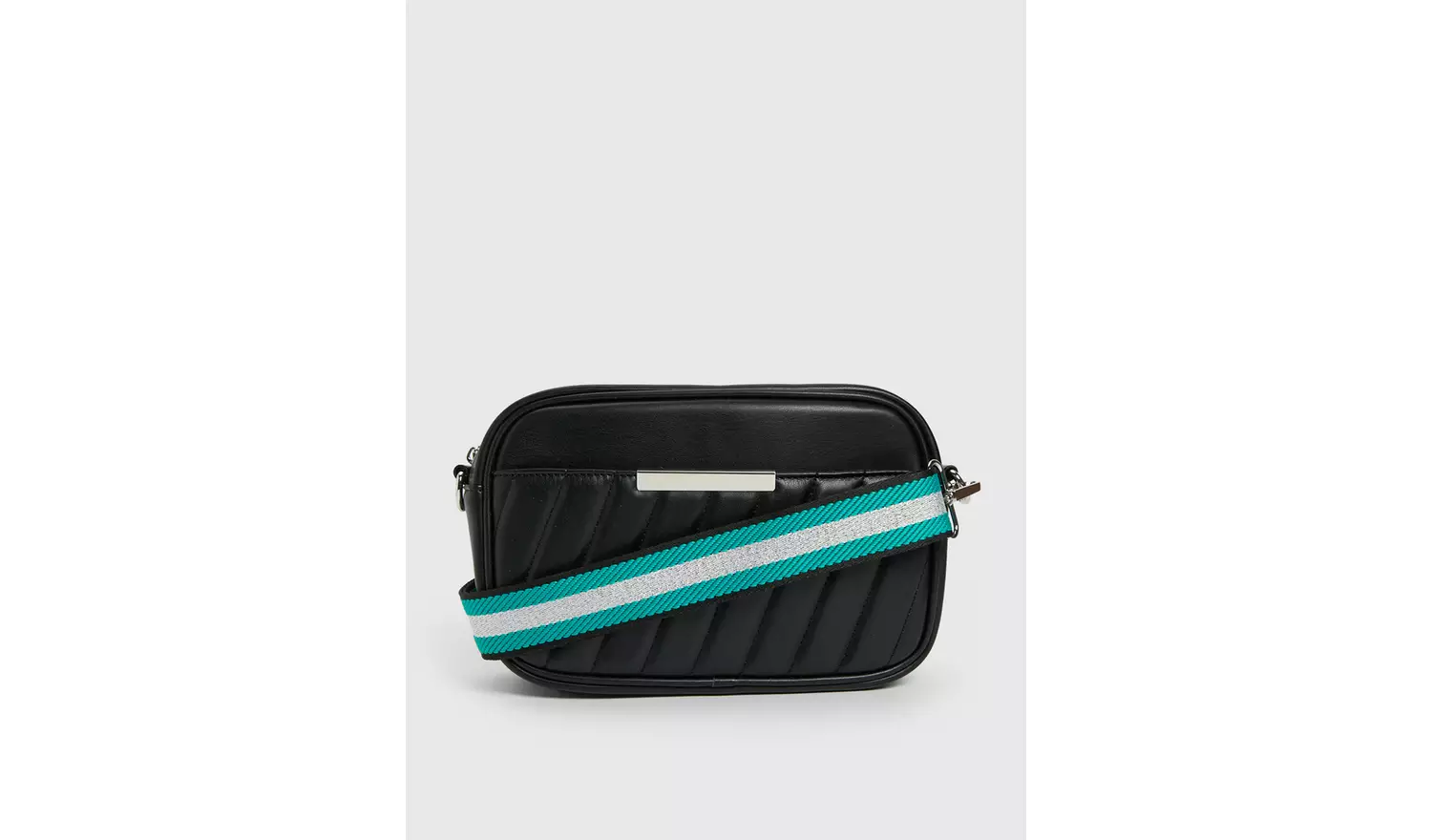 Black Faux Leather Quilted Cross Body Bag One Size